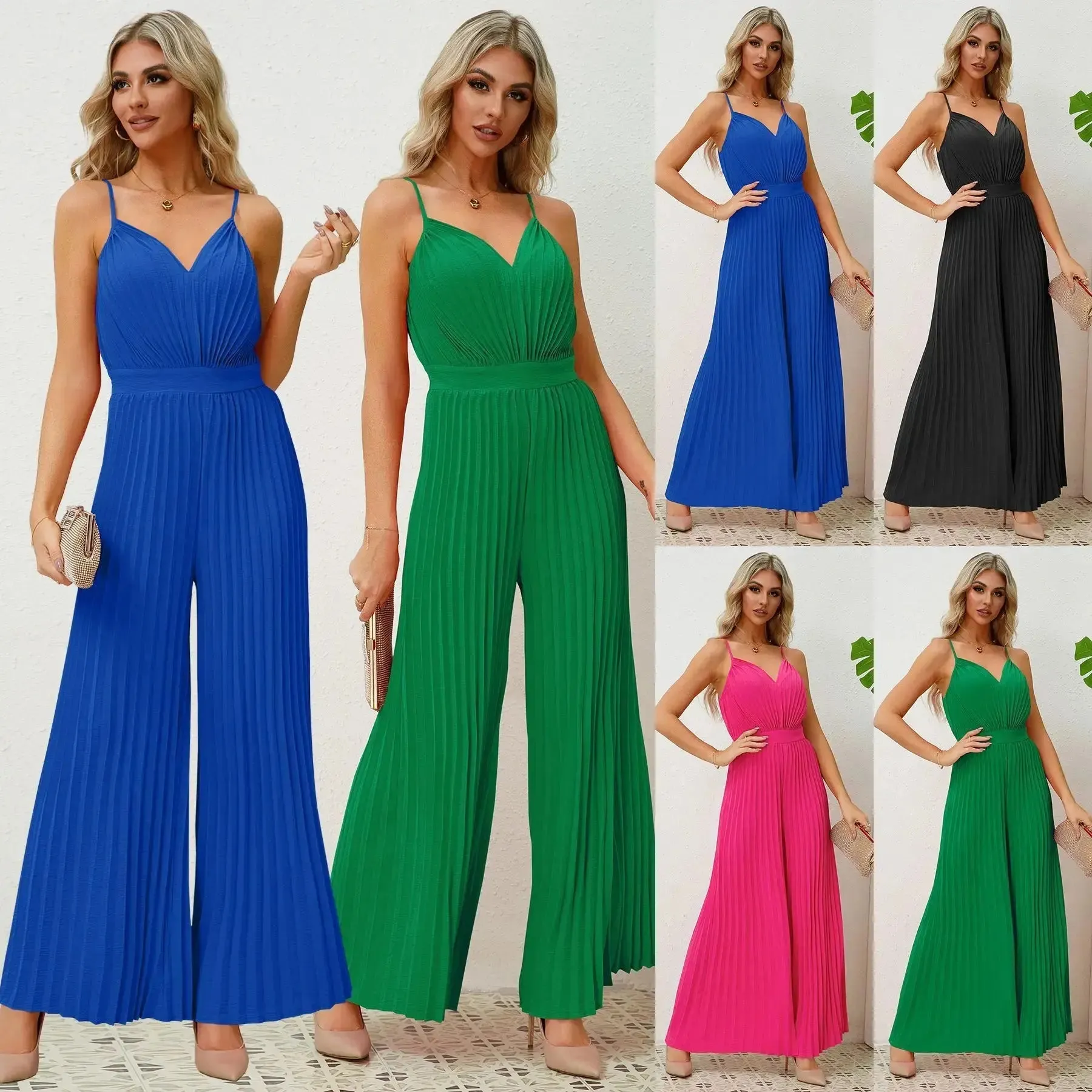 Pleated Jumpsuit Loose Straight Pants