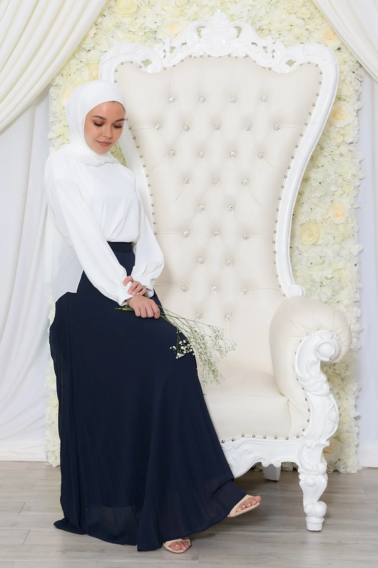 Premium Chiffon Pleated Skirt- Navy Blue