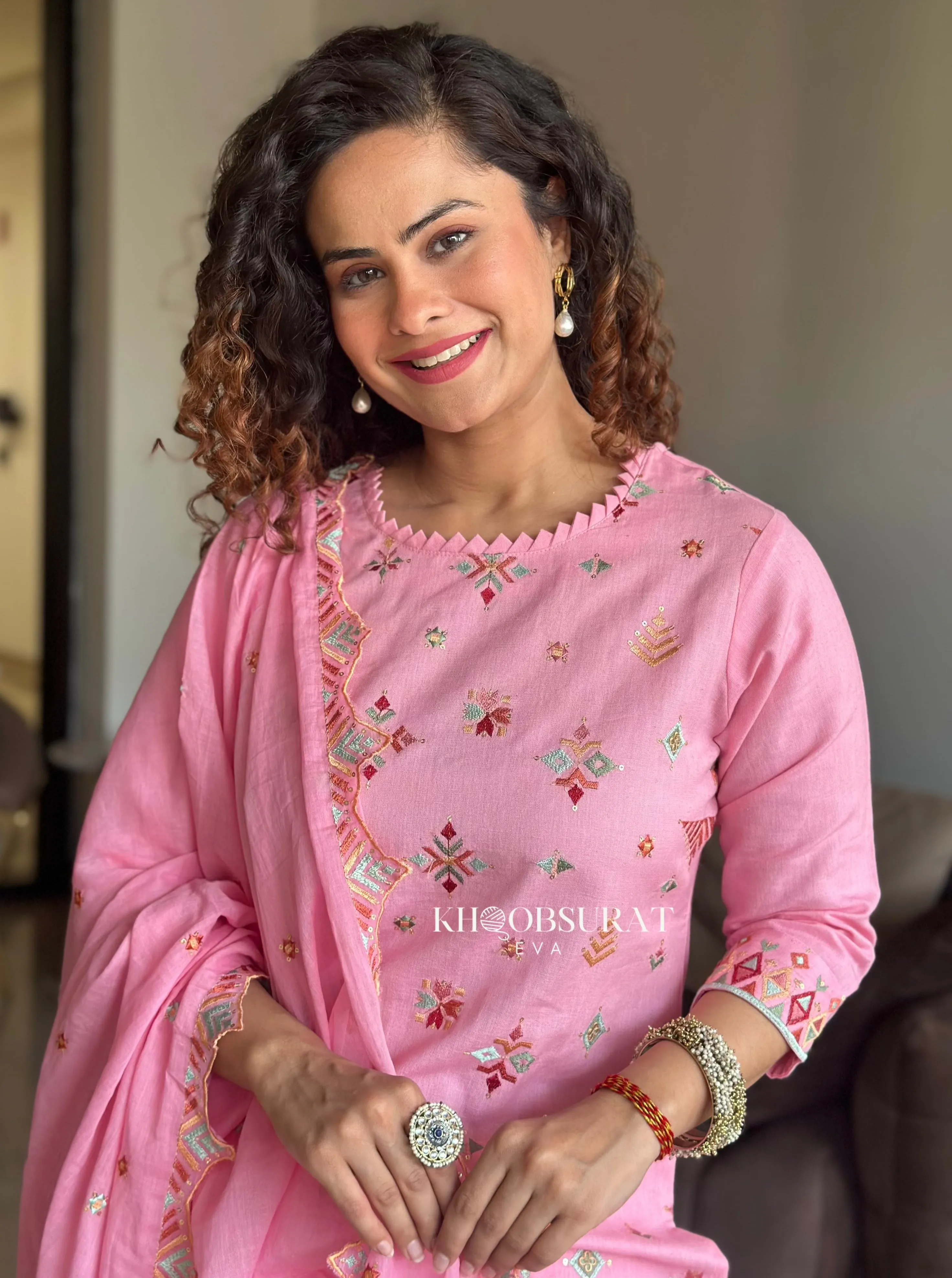 Pretty In Pink Cotton Kurta Suit Set