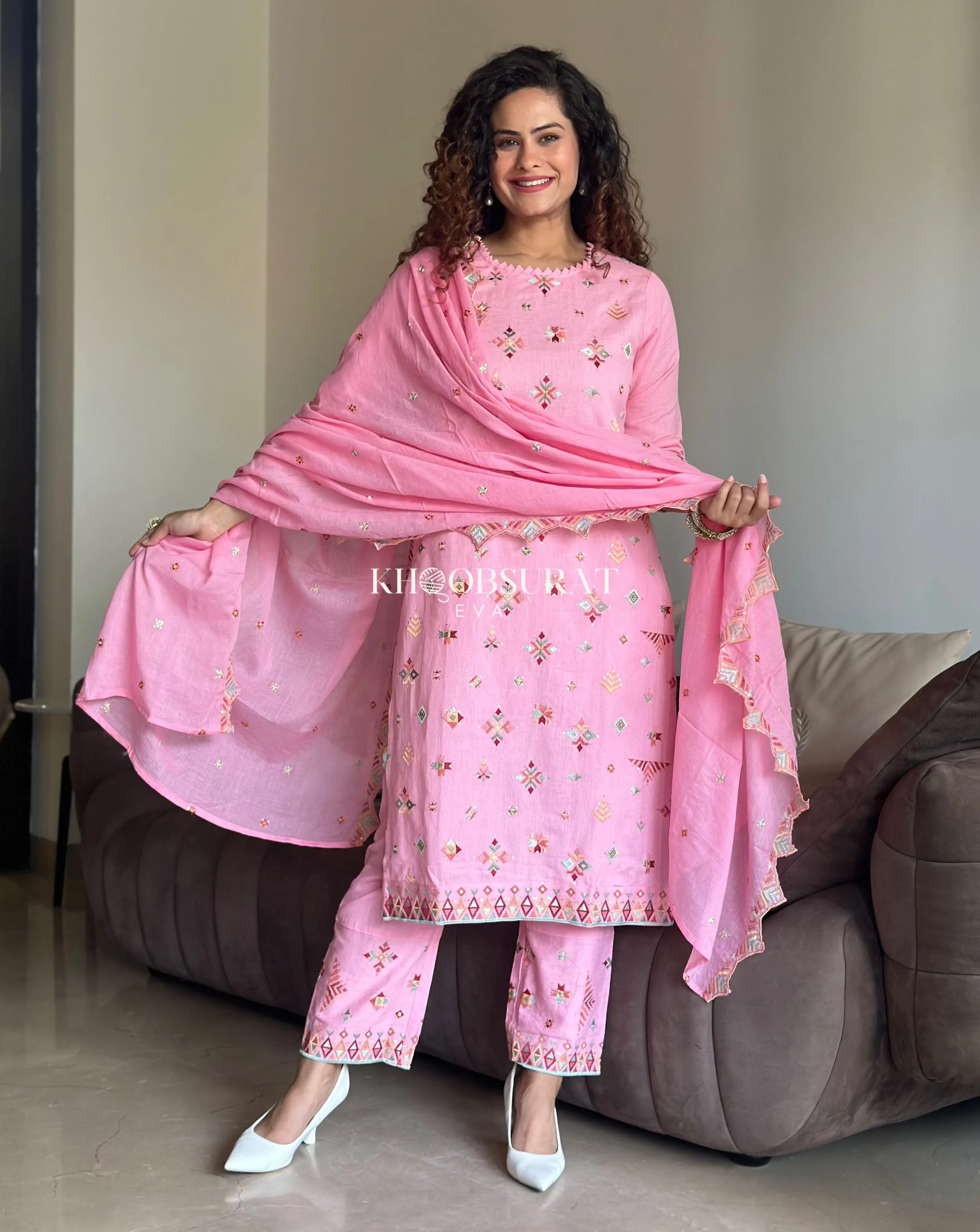 Pretty In Pink Cotton Kurta Suit Set