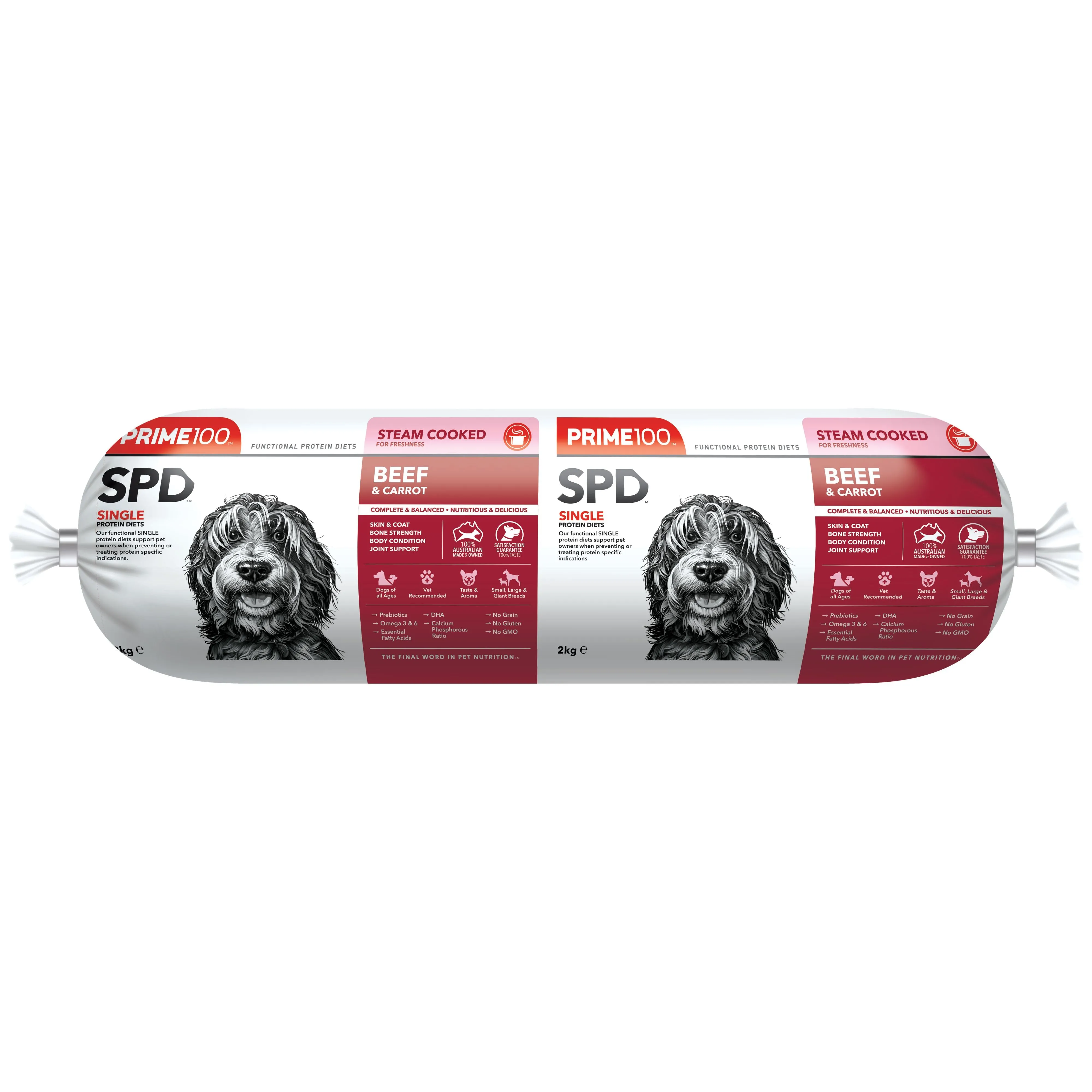 Prime 100 SPD Beef and Carrot Dog Food Roll 2kg