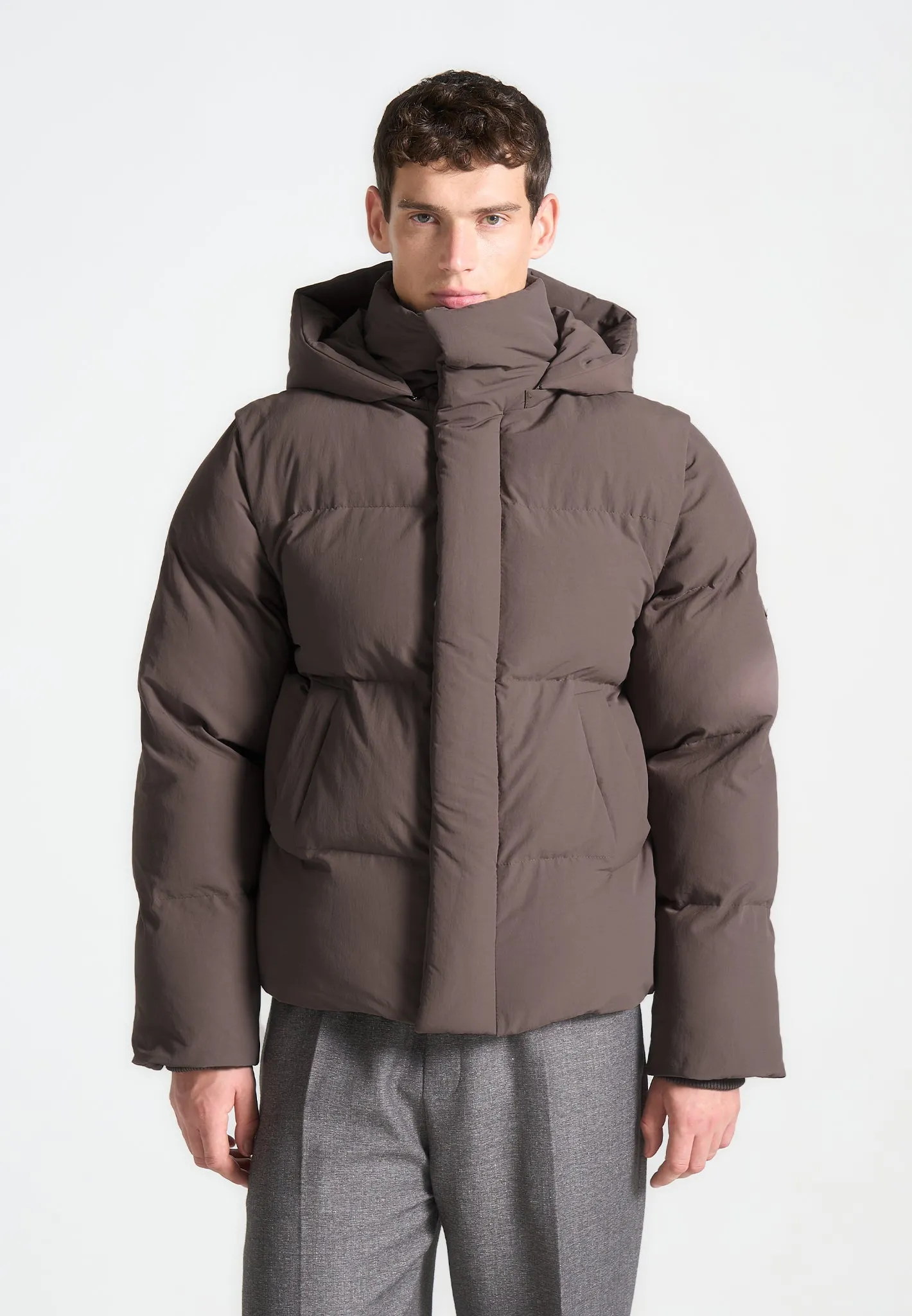 Puffer Jacket With Removable Sleeves - Mauve