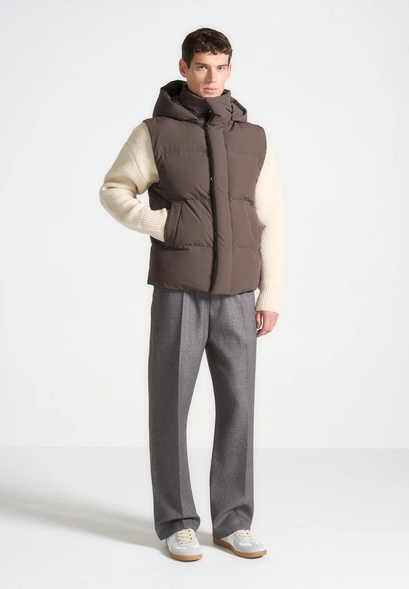 Puffer Jacket With Removable Sleeves - Mauve