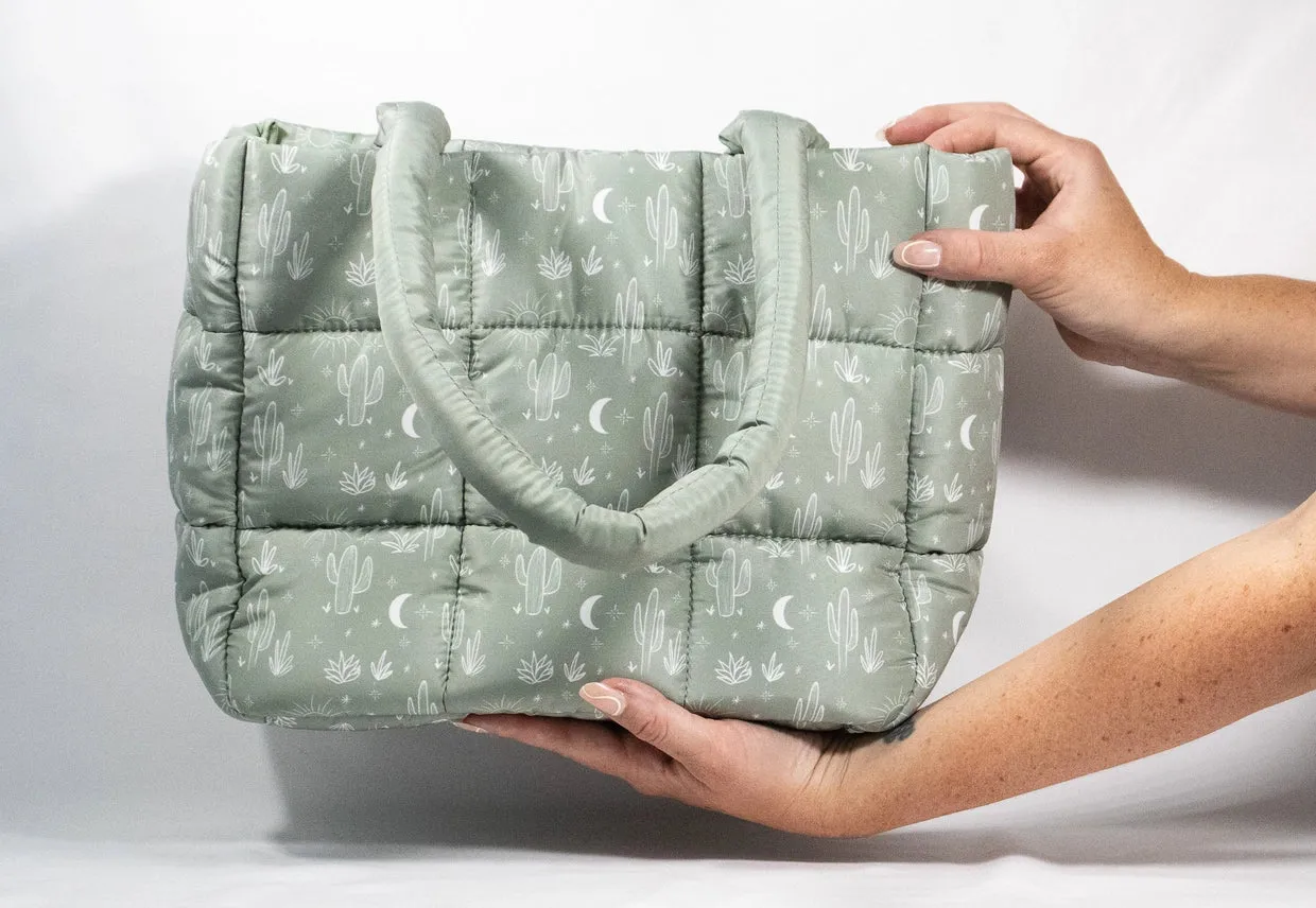 Quilted Puffer Tote Bag, Cactus Cloud Bag