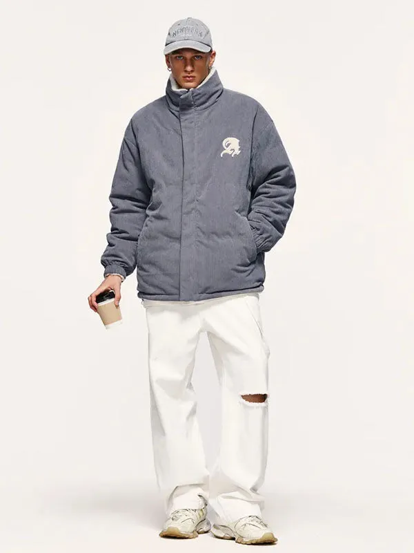 "A" Reversible Corduroy Fleece Jacket in Grey Color