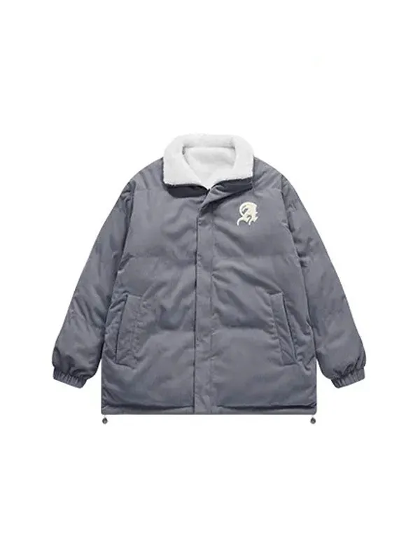 "A" Reversible Corduroy Fleece Jacket in Grey Color