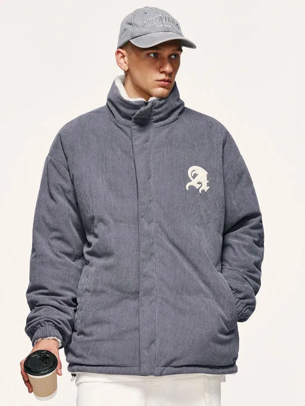 "A" Reversible Corduroy Fleece Jacket in Grey Color