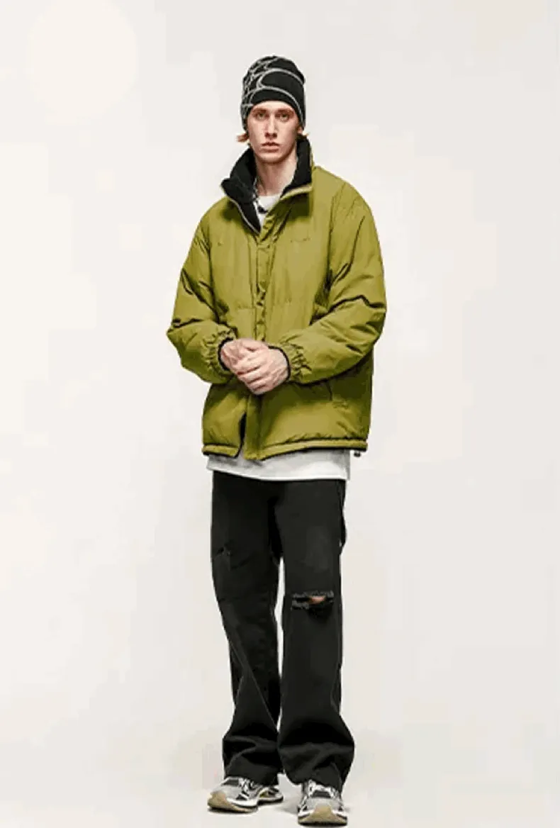 "Improving" Reversible Polar Fleece Padded Jacket in Yellow/Green Color