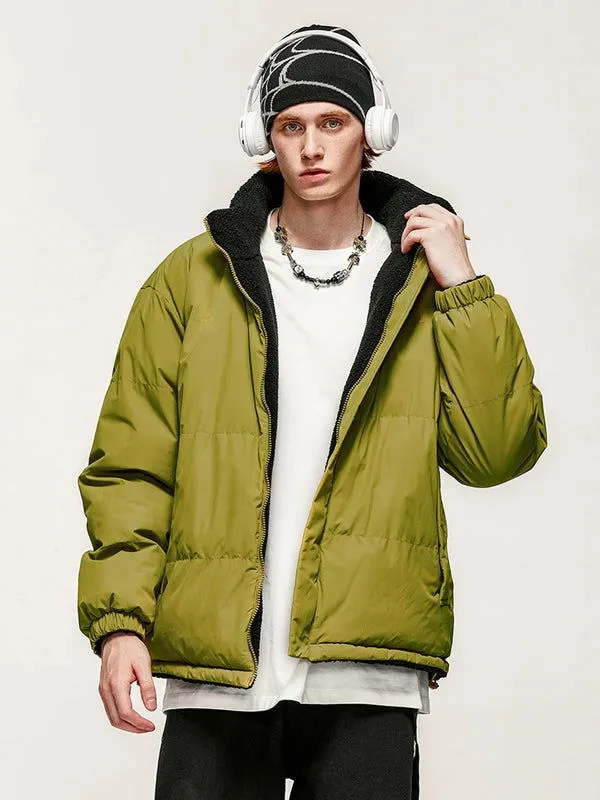 "Improving" Reversible Polar Fleece Padded Jacket in Yellow/Green Color