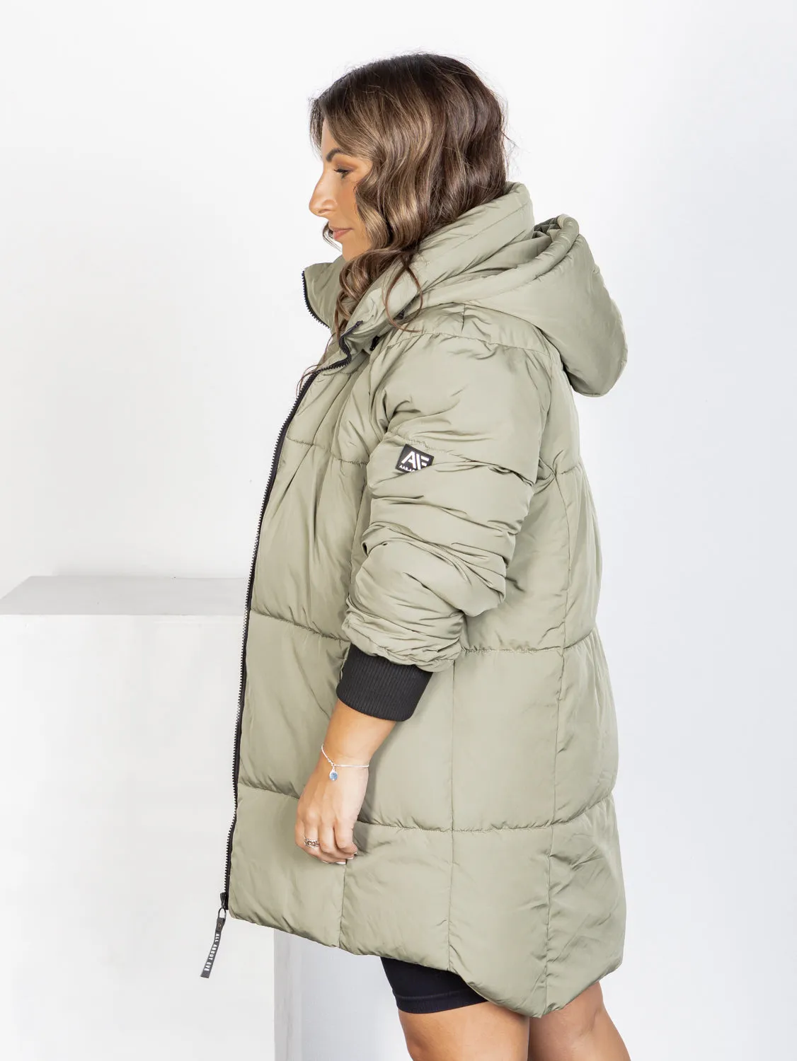 Remi Luxe Midi Puffer Jacket - Khaki