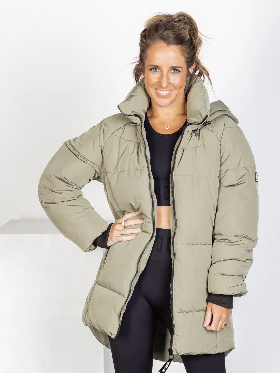 Remi Luxe Midi Puffer Jacket - Khaki