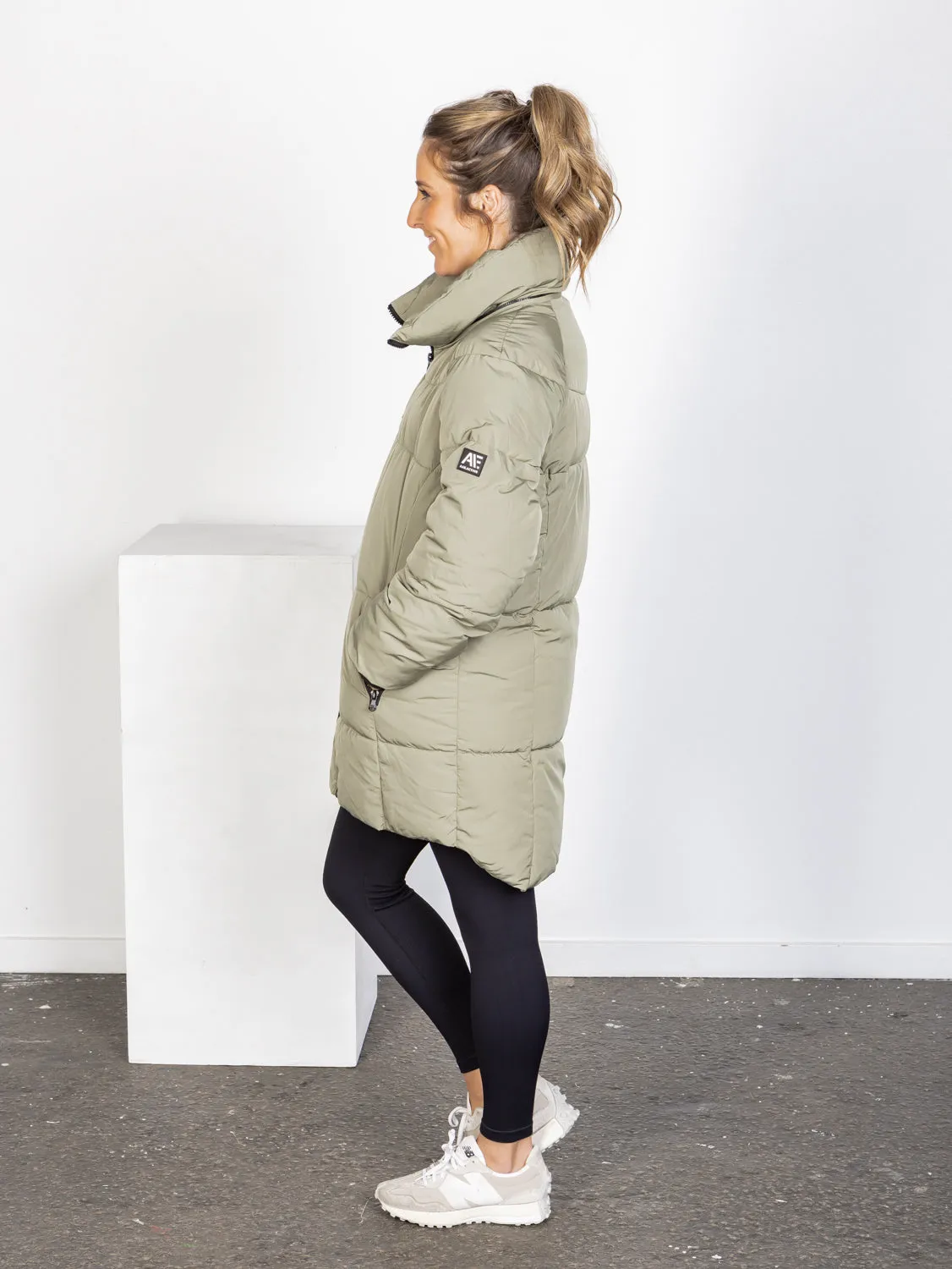 Remi Luxe Midi Puffer Jacket - Khaki