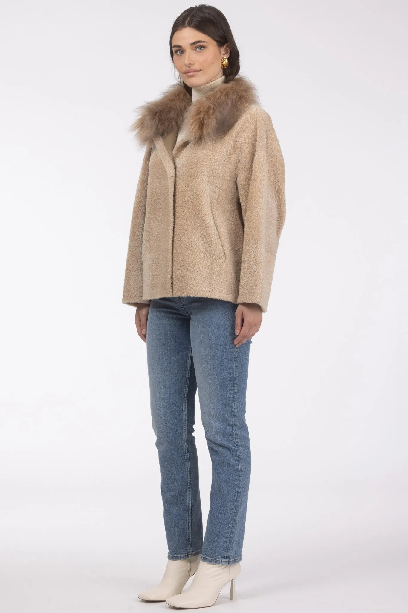 Reversible New Zealand Shearling Lamb Jacket with Select Mongolian Lamb Collar