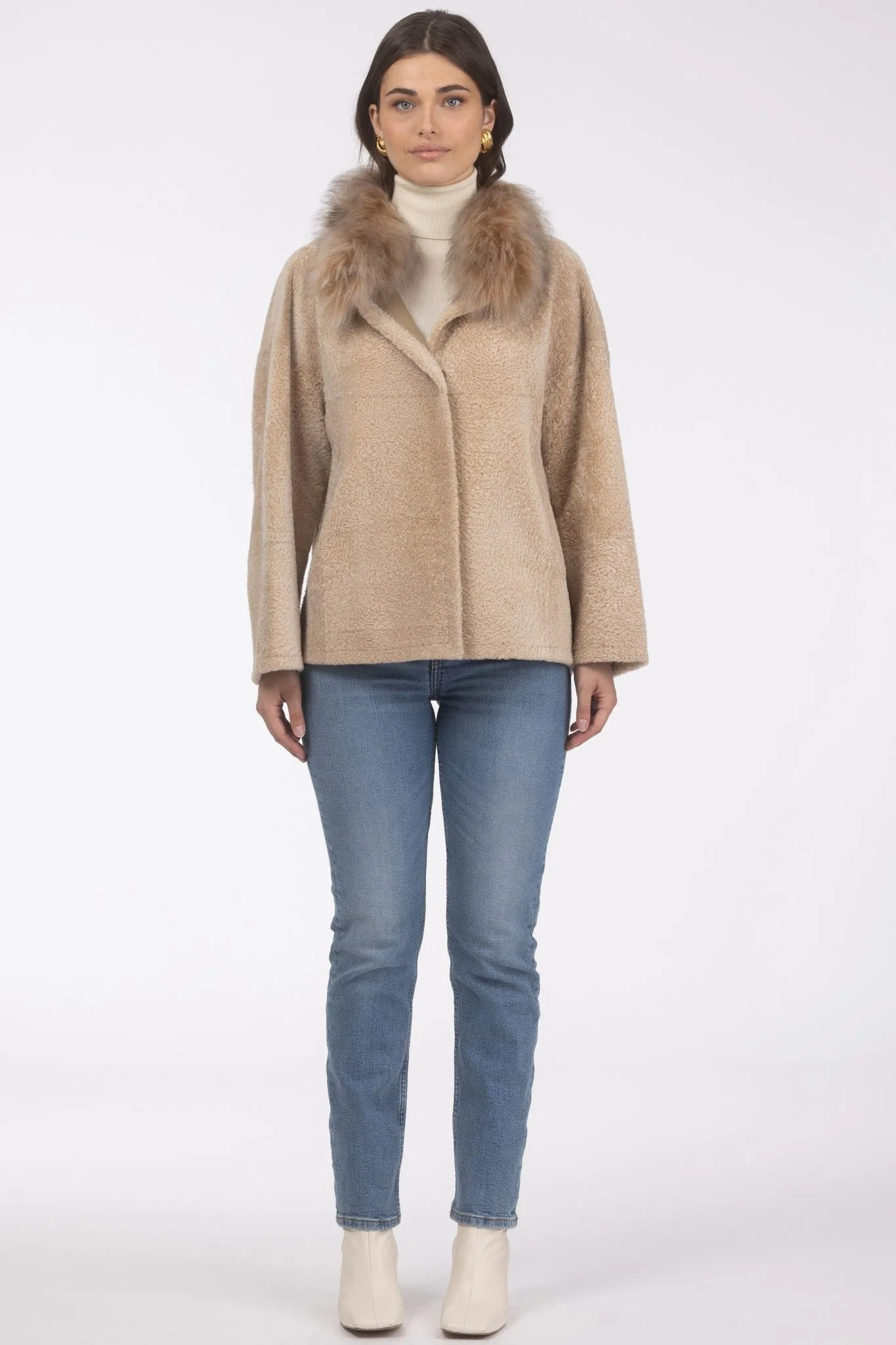 Reversible New Zealand Shearling Lamb Jacket with Select Mongolian Lamb Collar