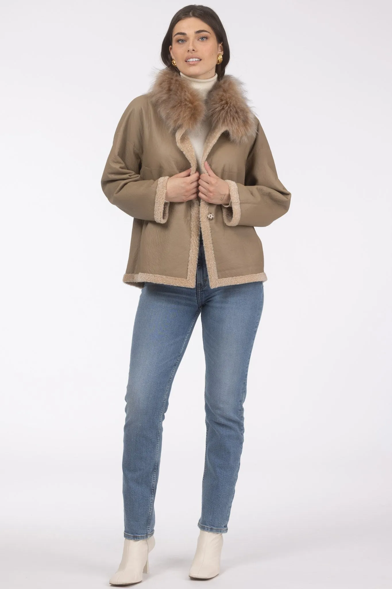 Reversible New Zealand Shearling Lamb Jacket with Select Mongolian Lamb Collar