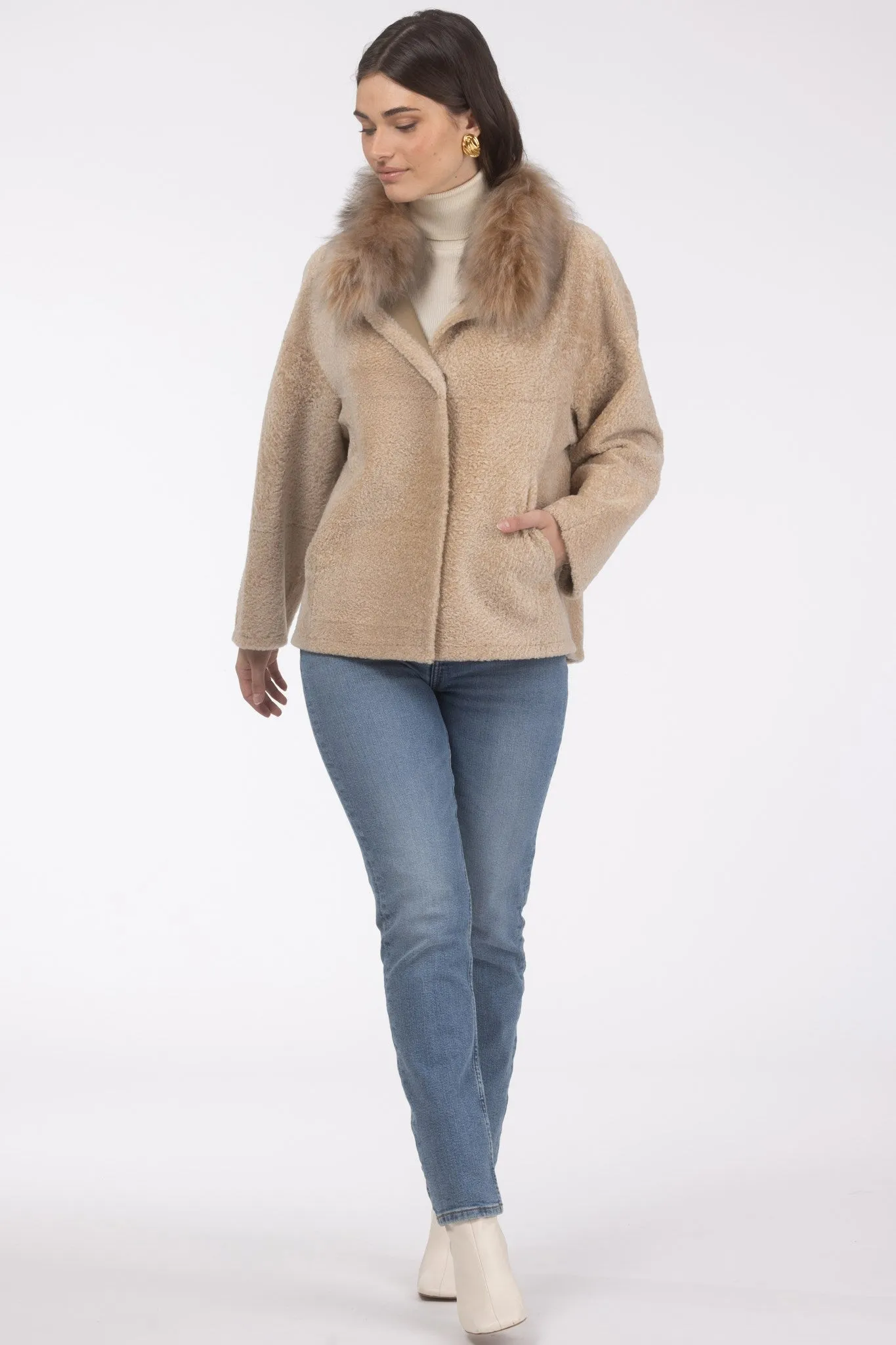 Reversible New Zealand Shearling Lamb Jacket with Select Mongolian Lamb Collar