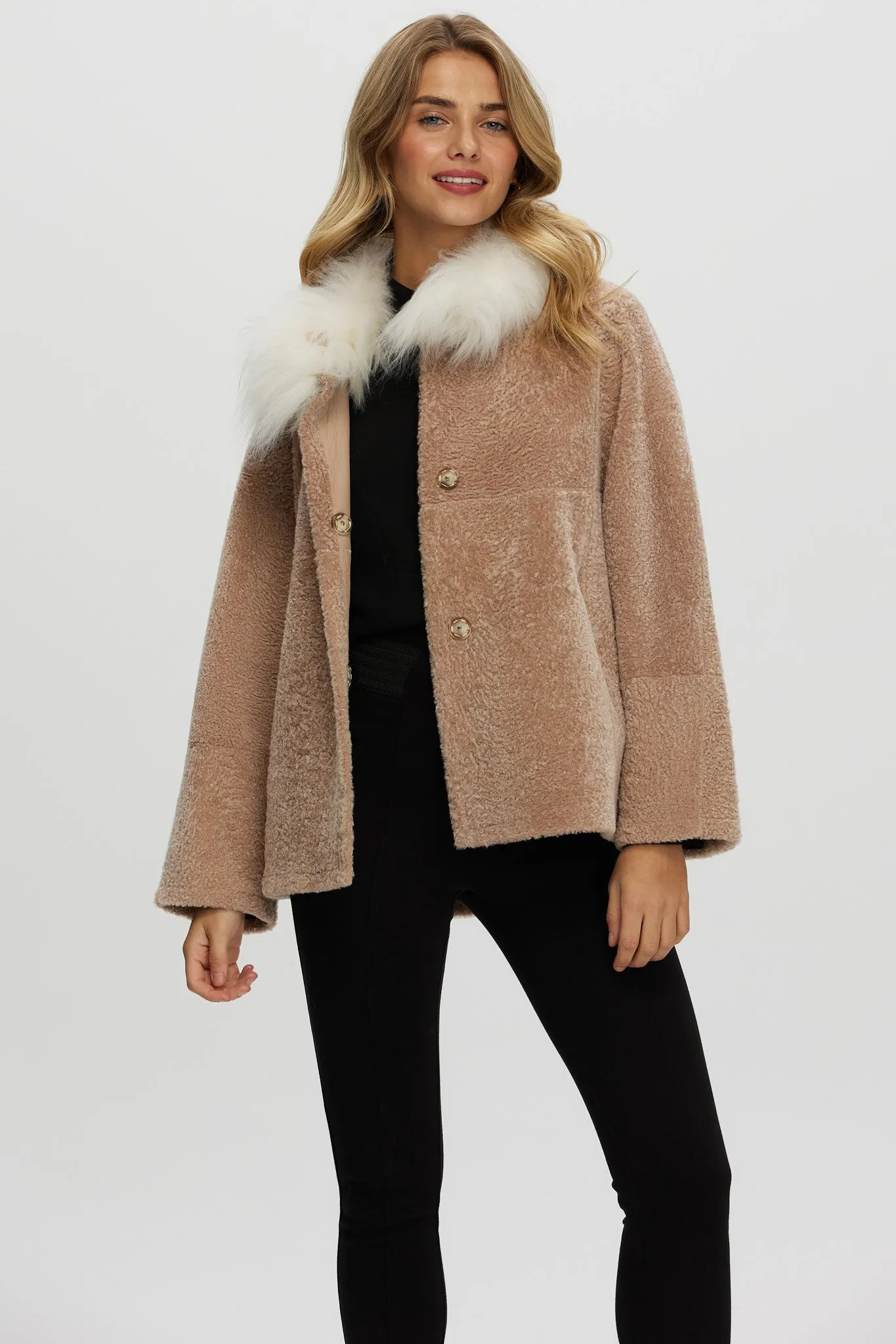 Reversible New Zealand Shearling Lamb Jacket with Select Mongolian Lamb Collar