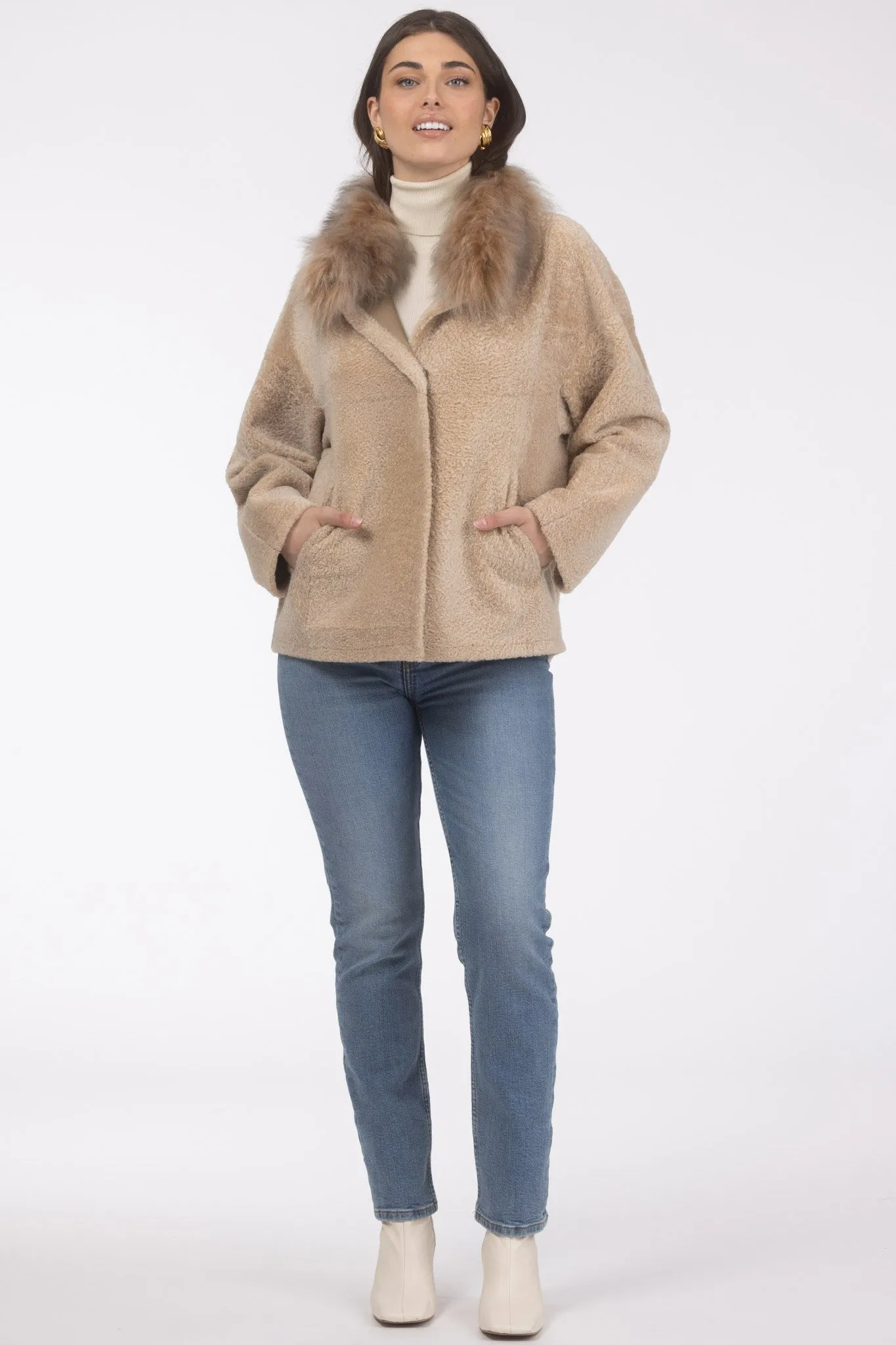 Reversible New Zealand Shearling Lamb Jacket with Select Mongolian Lamb Collar