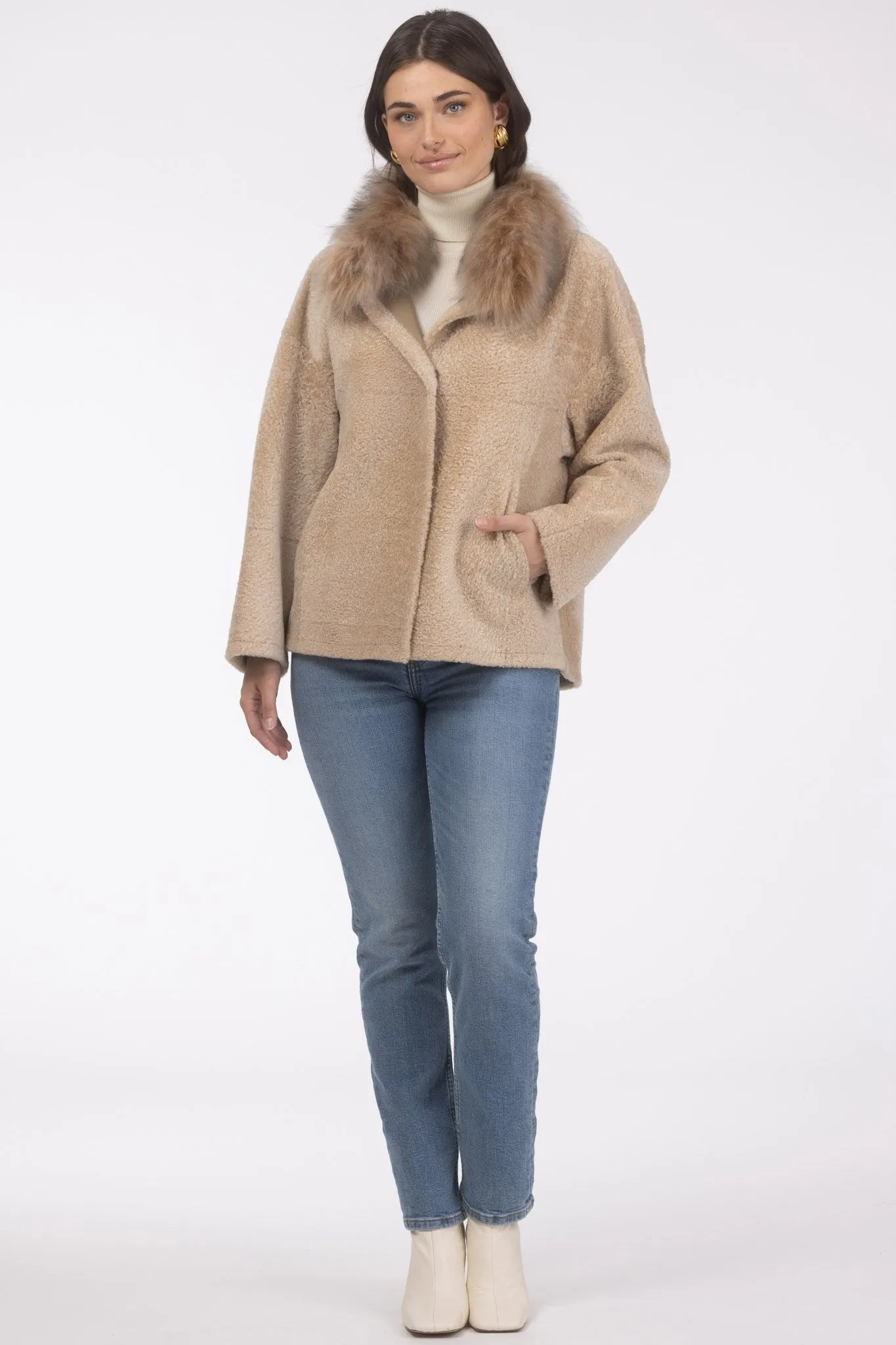 Reversible New Zealand Shearling Lamb Jacket with Select Mongolian Lamb Collar