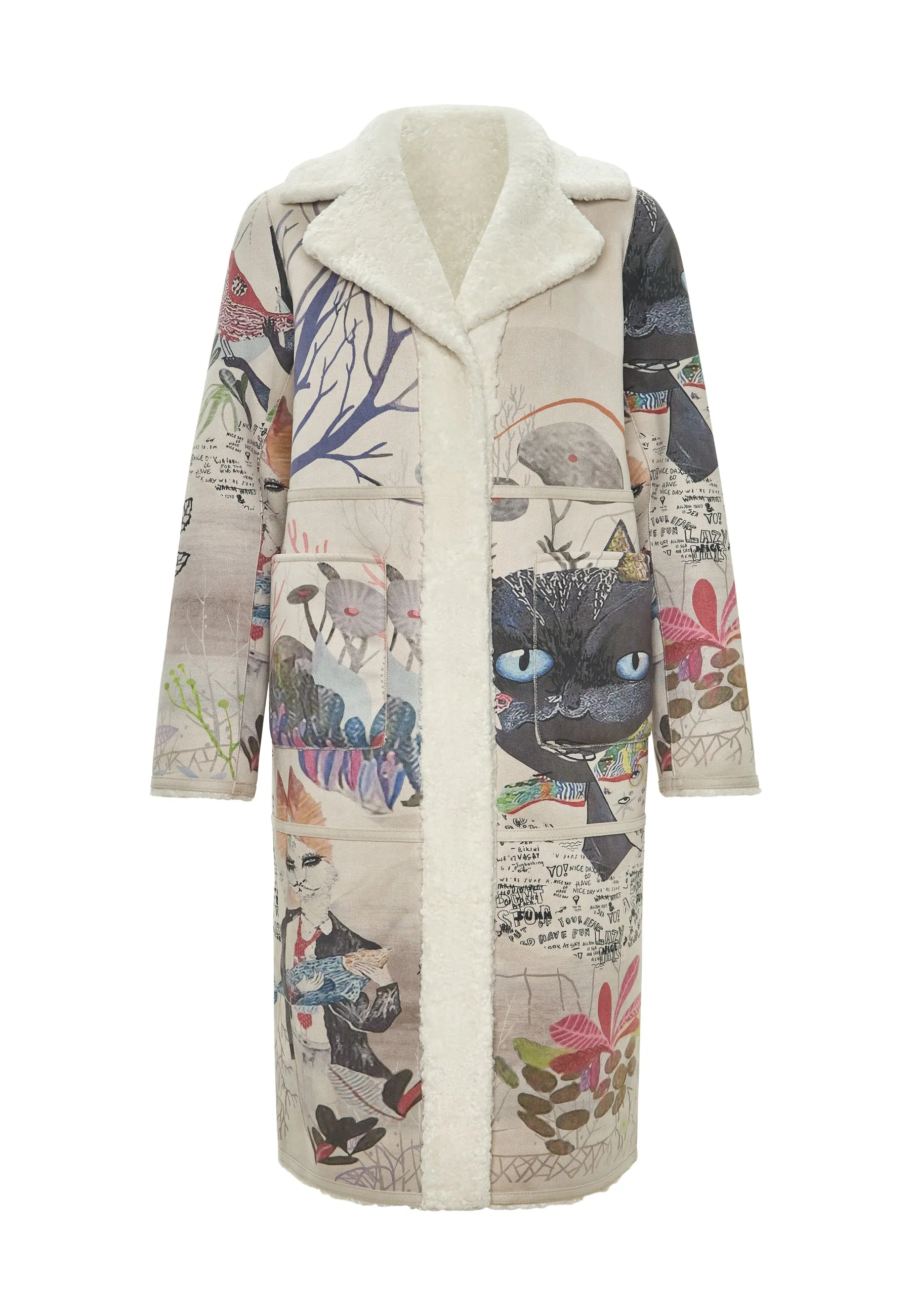 Reversible Printed Coat Catty - White