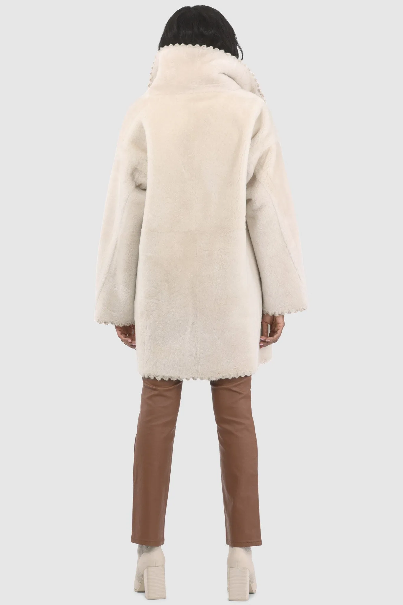 Reversible Select Shearling Lamb Jacket with Embroiderd Trim