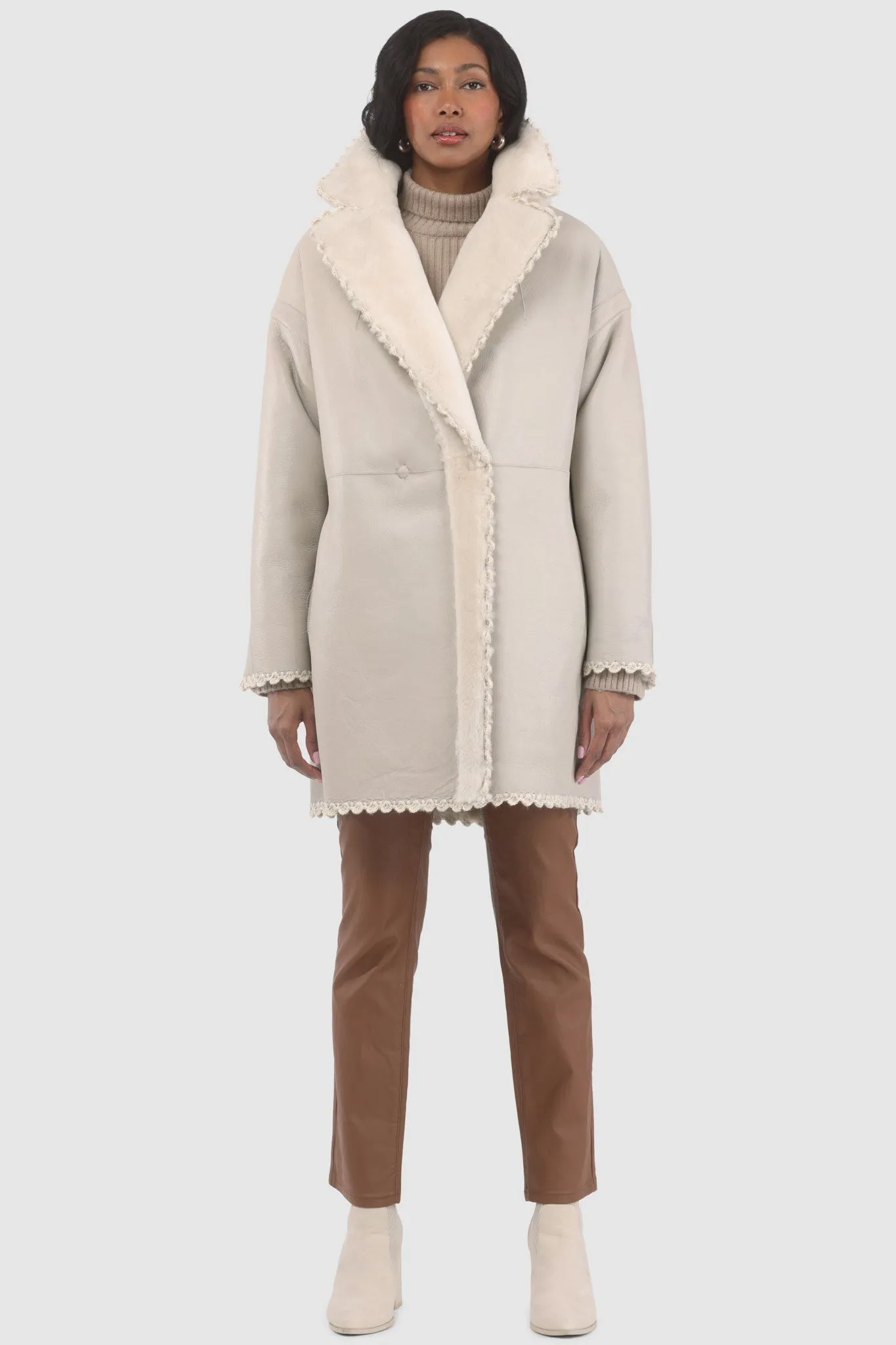 Reversible Select Shearling Lamb Jacket with Embroiderd Trim