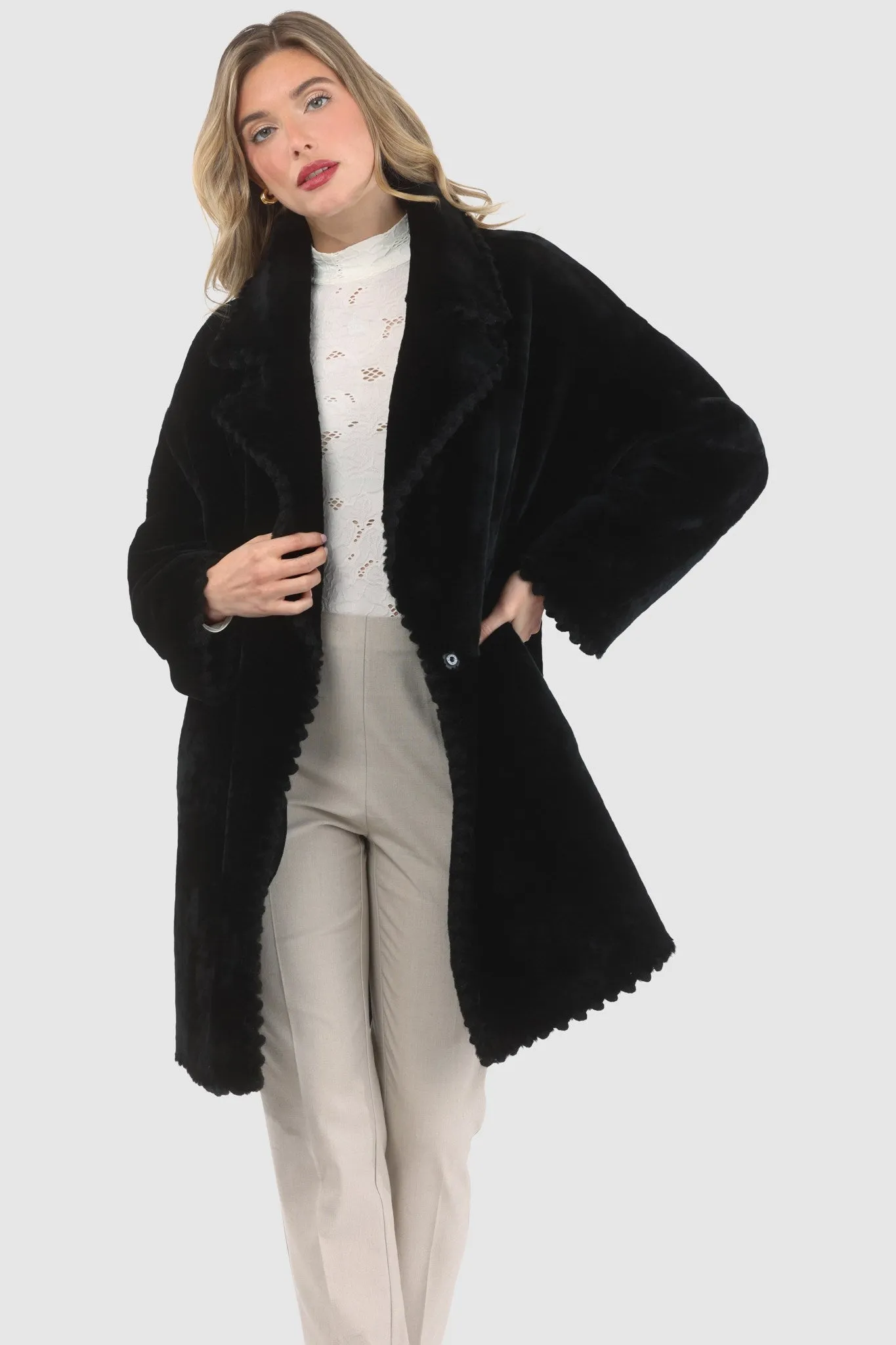 Reversible Select Shearling Lamb Jacket with Embroiderd Trim