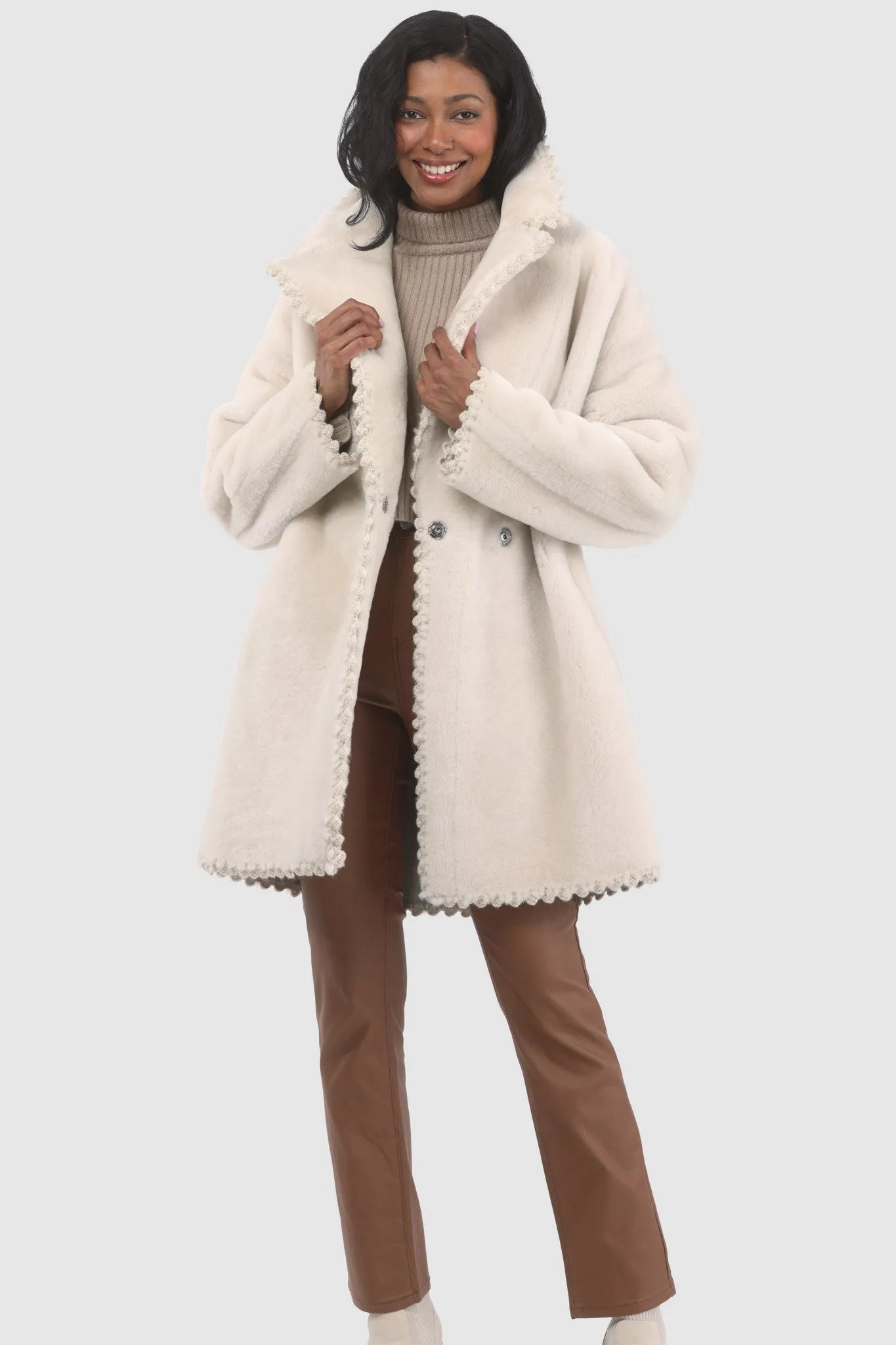 Reversible Select Shearling Lamb Jacket with Embroiderd Trim