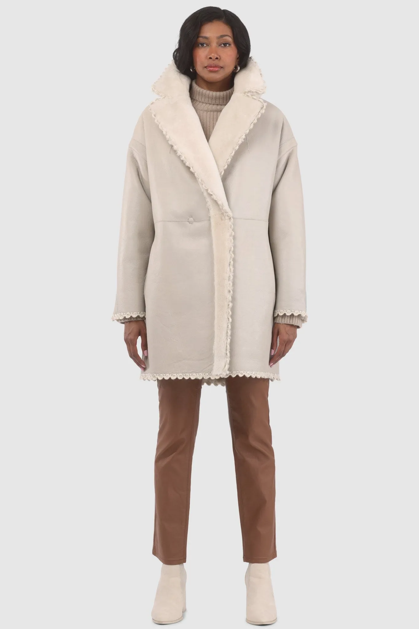 Reversible Select Shearling Lamb Jacket with Embroiderd Trim