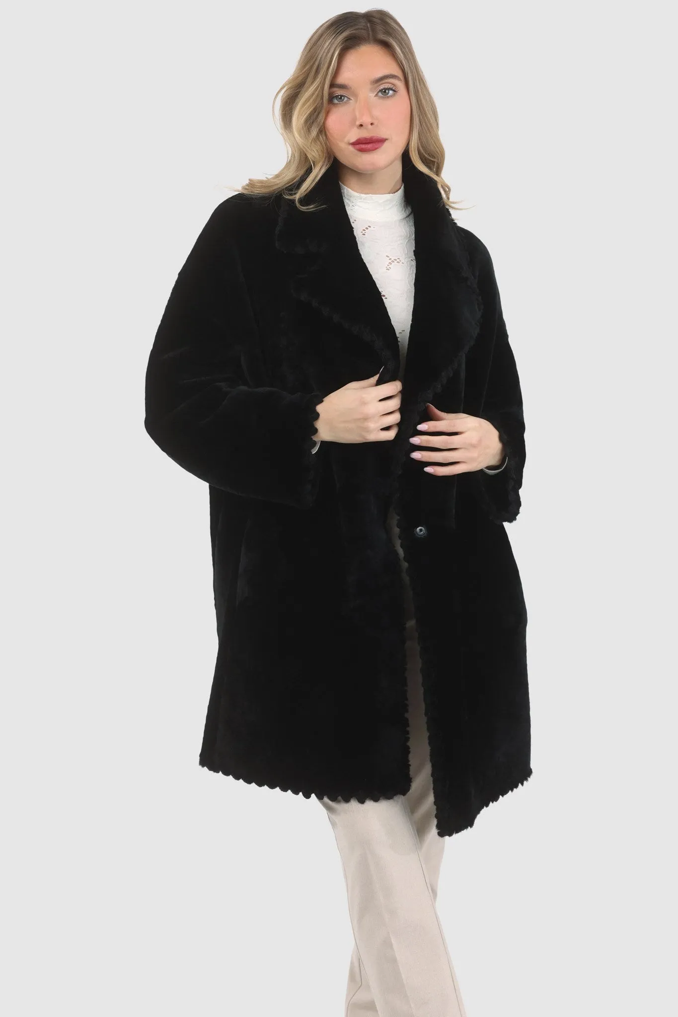 Reversible Select Shearling Lamb Jacket with Embroiderd Trim