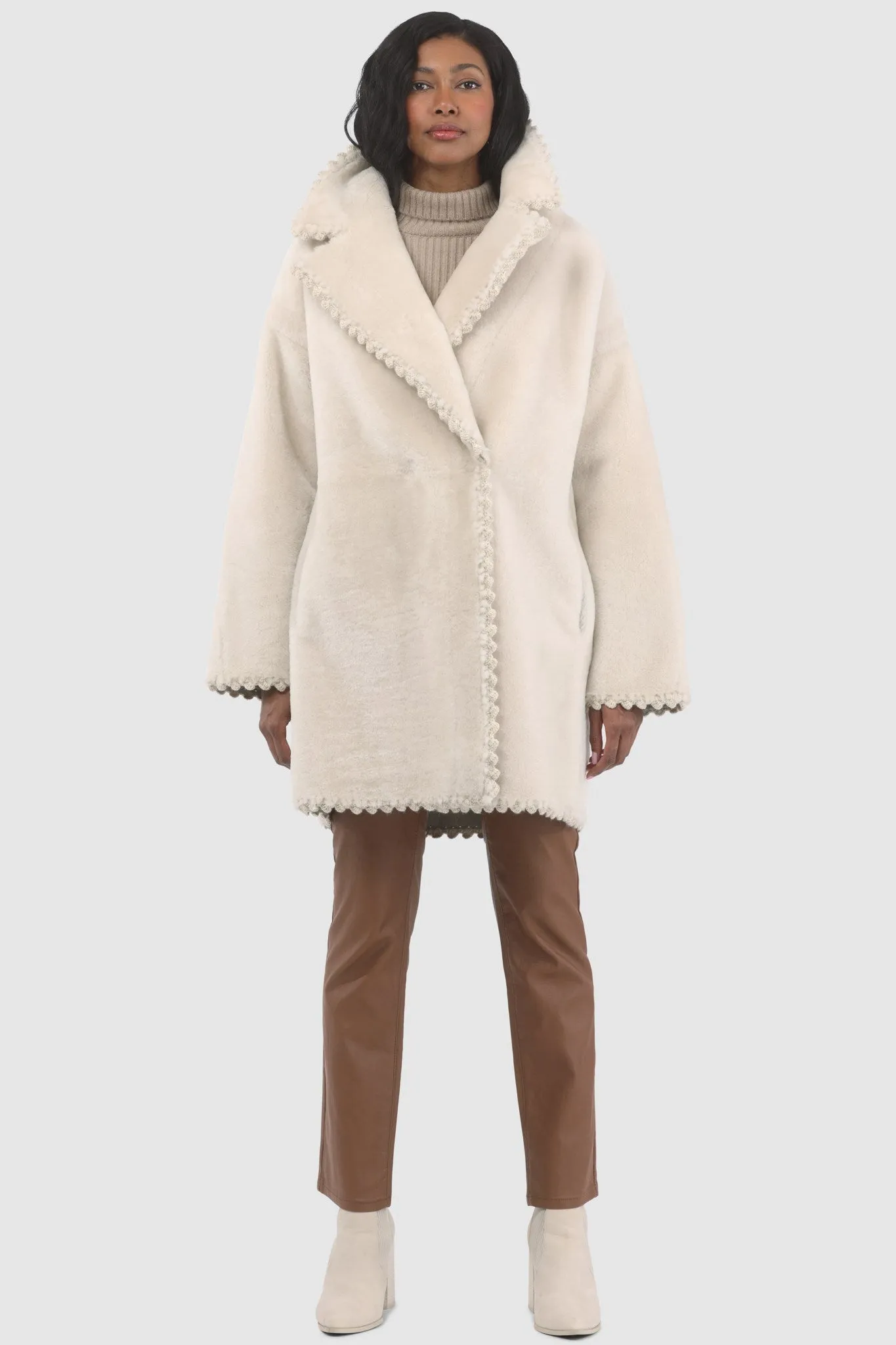 Reversible Select Shearling Lamb Jacket with Embroiderd Trim