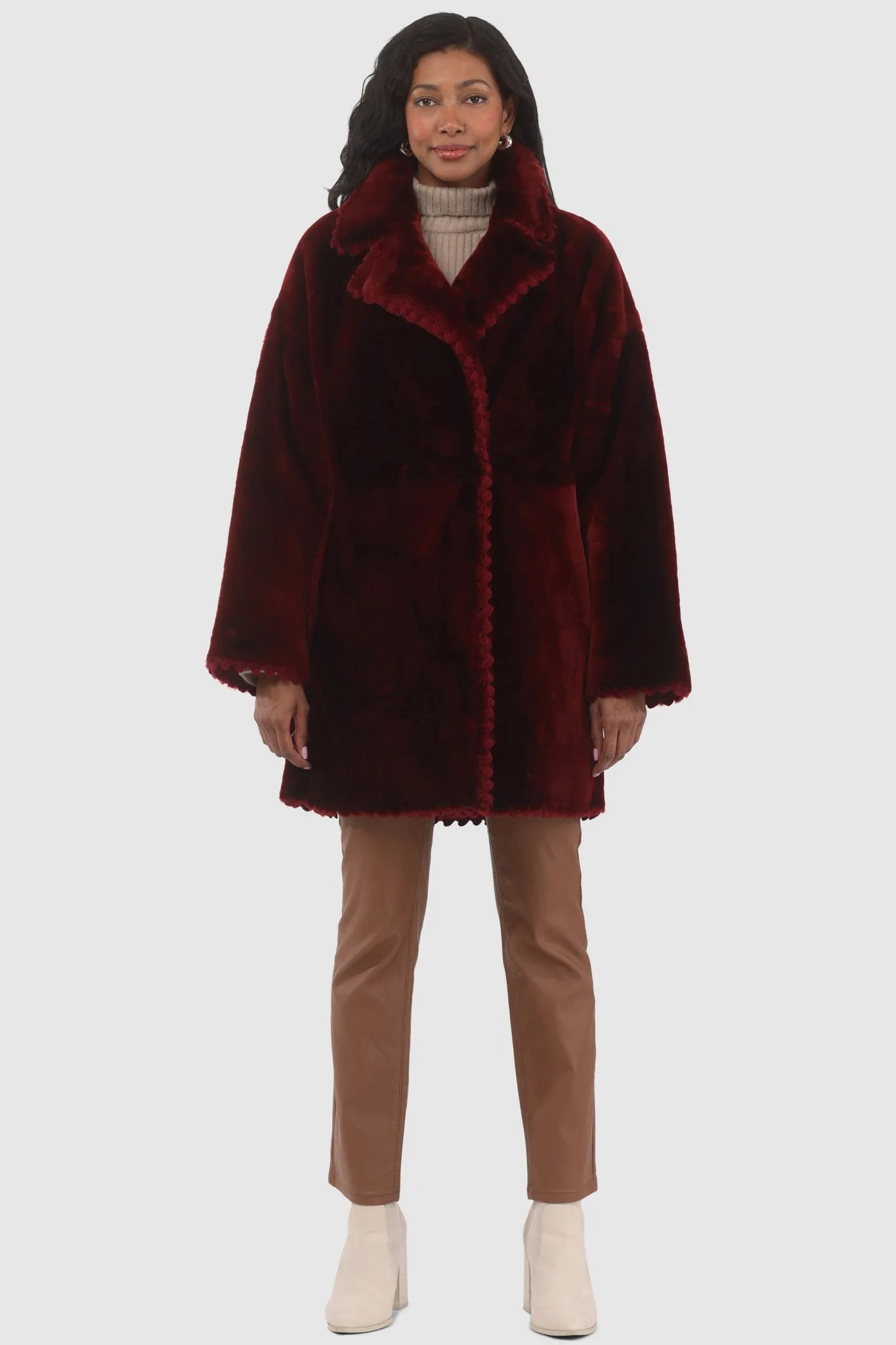 Reversible Select Shearling Lamb Jacket with Embroiderd Trim