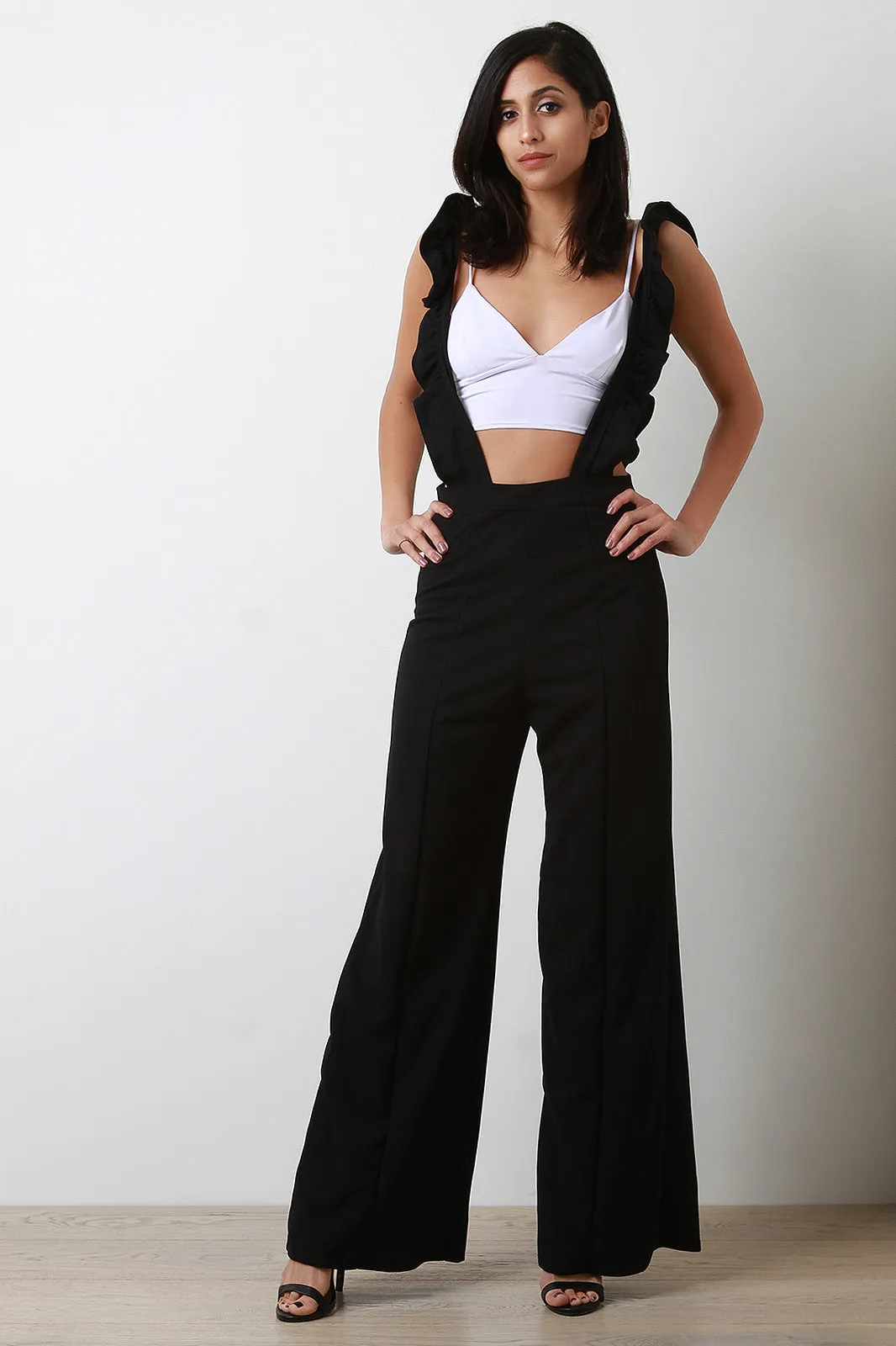 Ruffle Overall Straps Palazzo Jumpsuit