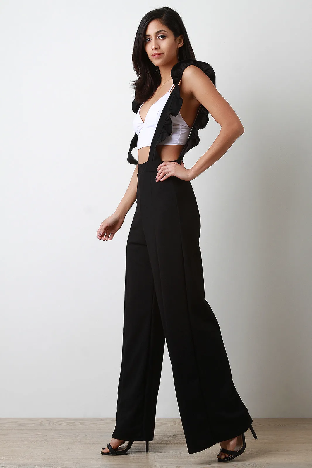 Ruffle Overall Straps Palazzo Jumpsuit