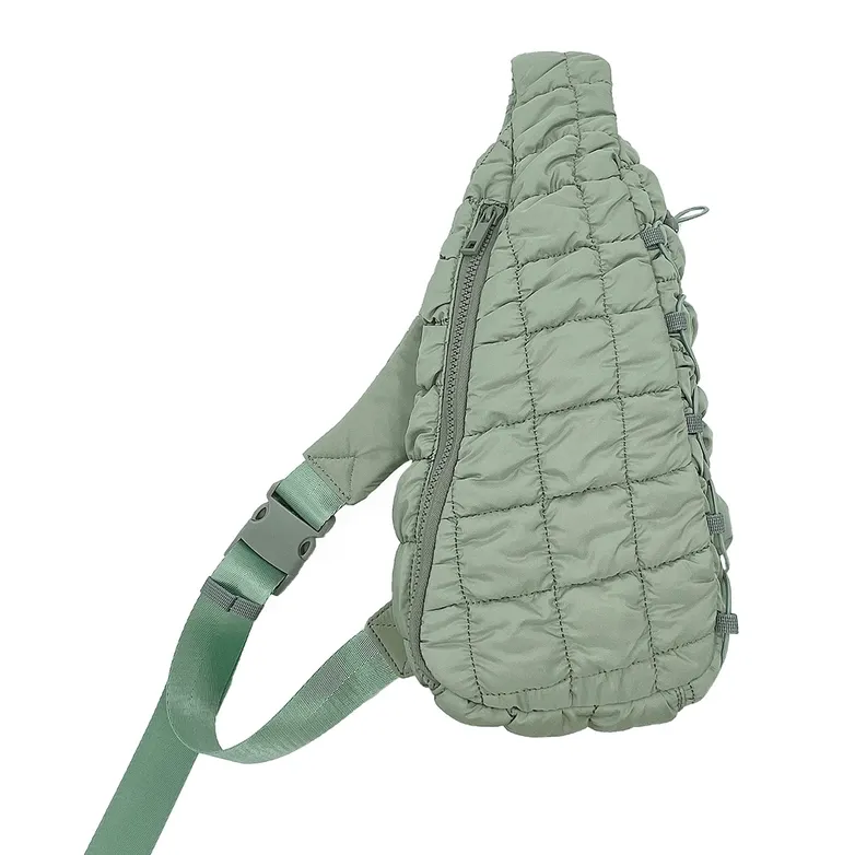 Sage Green Quilted Puffer Sling Bag