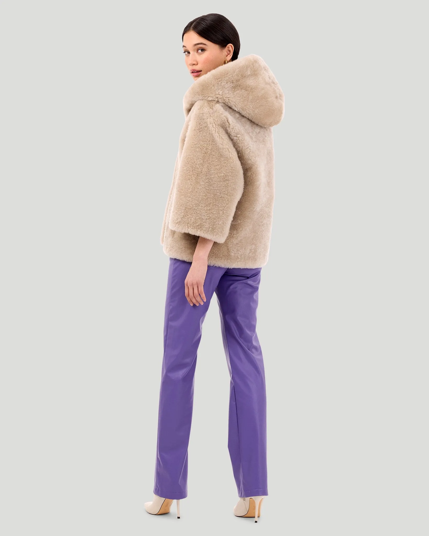 Select Cashmere Goat Hooded Jacket with Cropped Sleeves