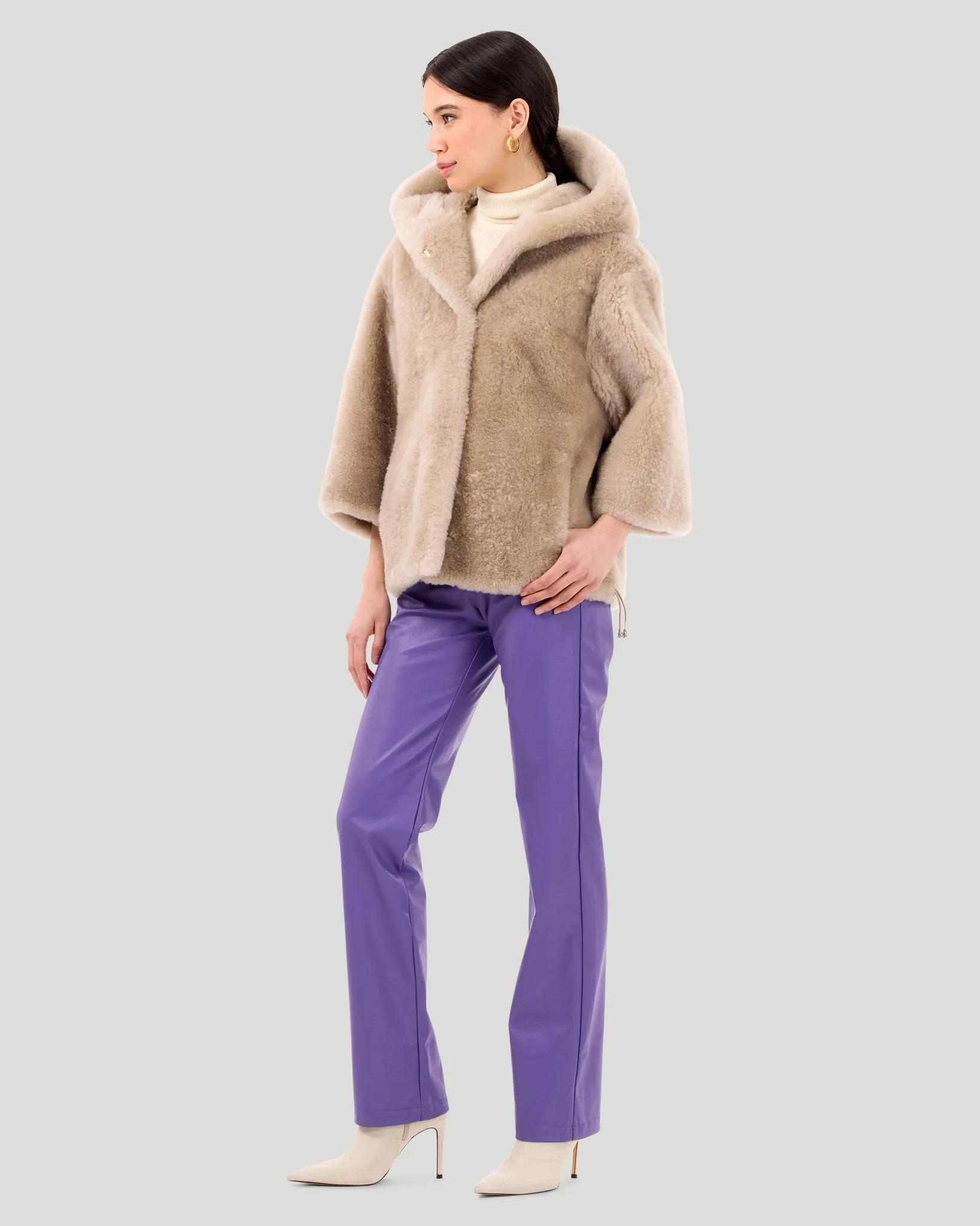 Select Cashmere Goat Hooded Jacket with Cropped Sleeves