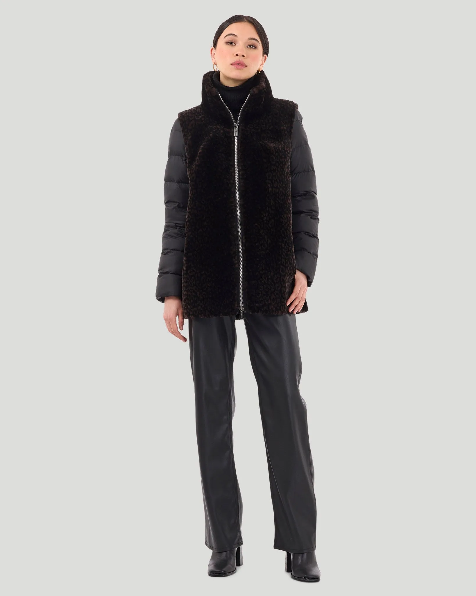 Select Shearling Lamb Jacket with Detachable Quilted Sleeves