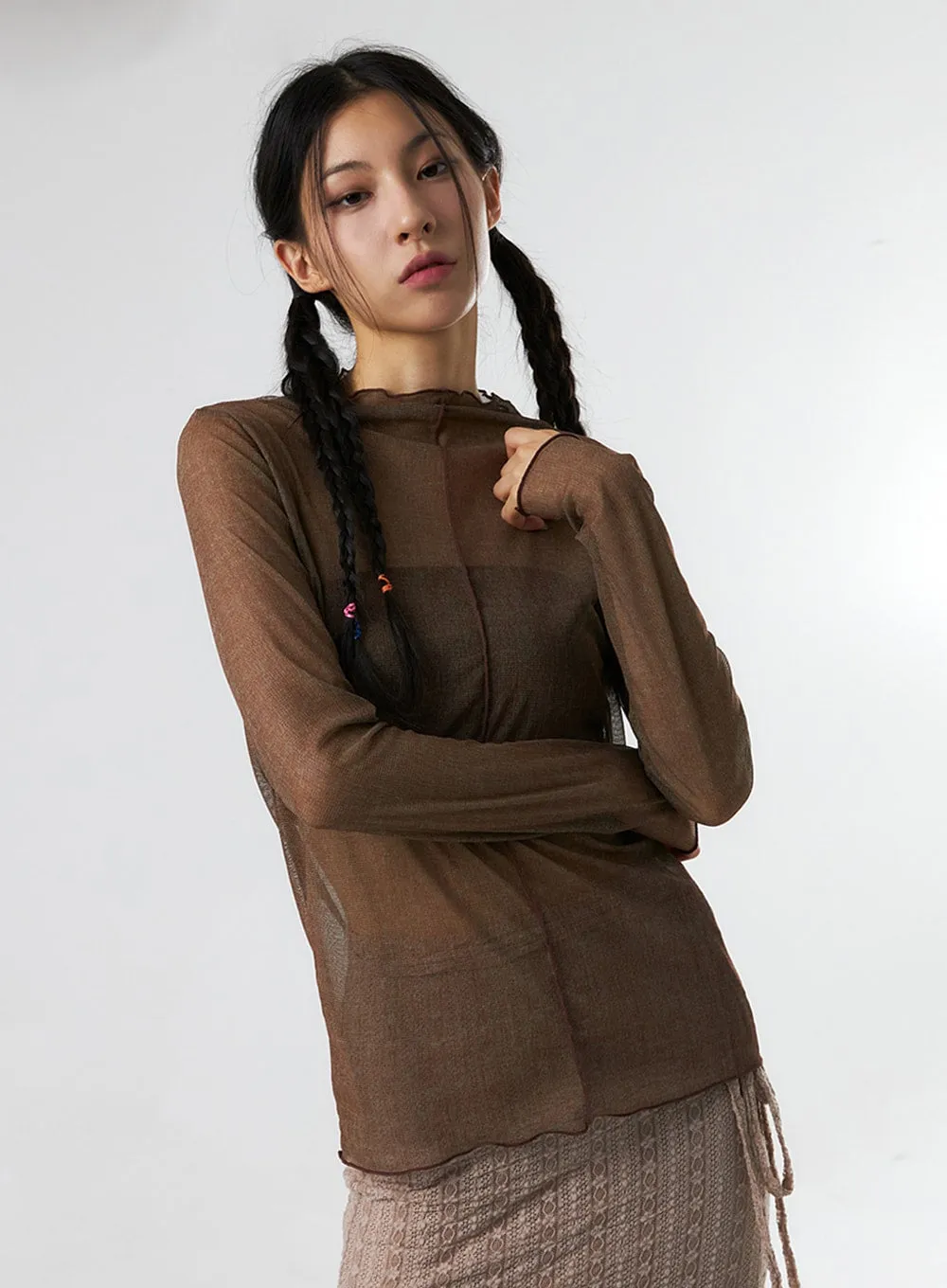 Sheer Mesh Turtle Neck Top IS327