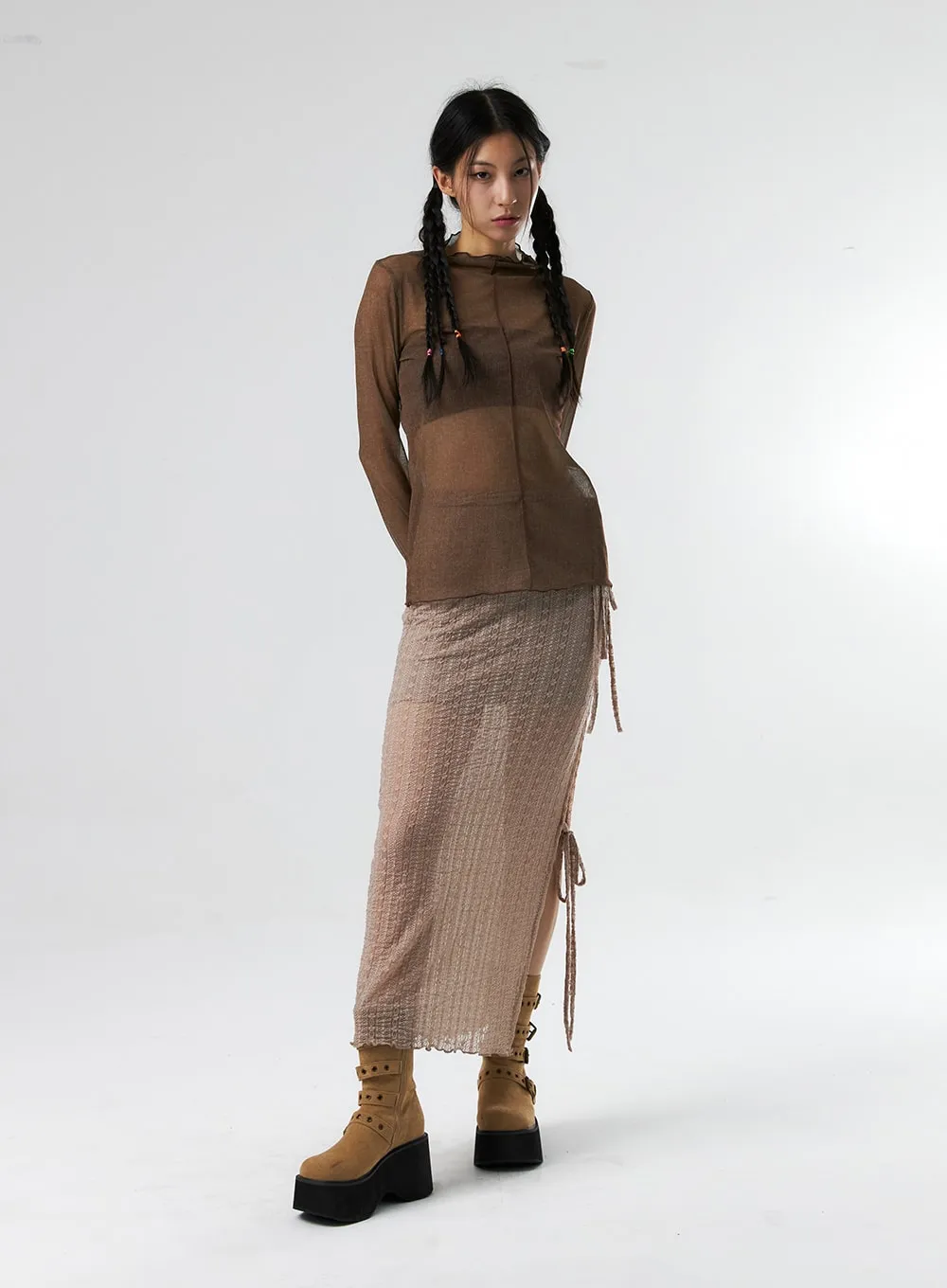 Sheer Mesh Turtle Neck Top IS327