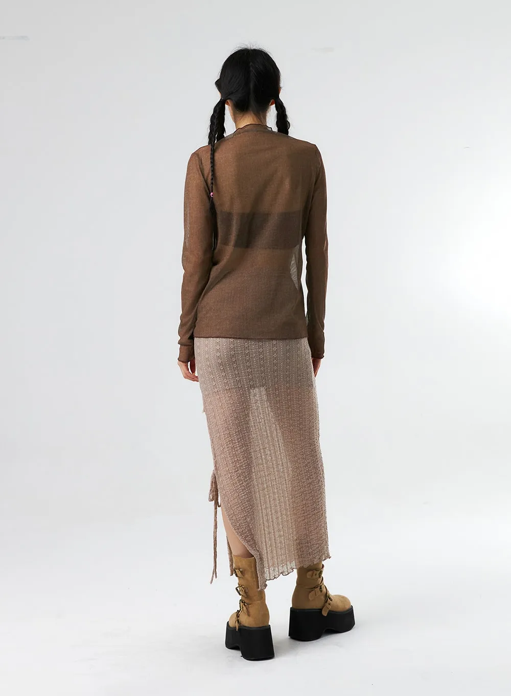 Sheer Mesh Turtle Neck Top IS327