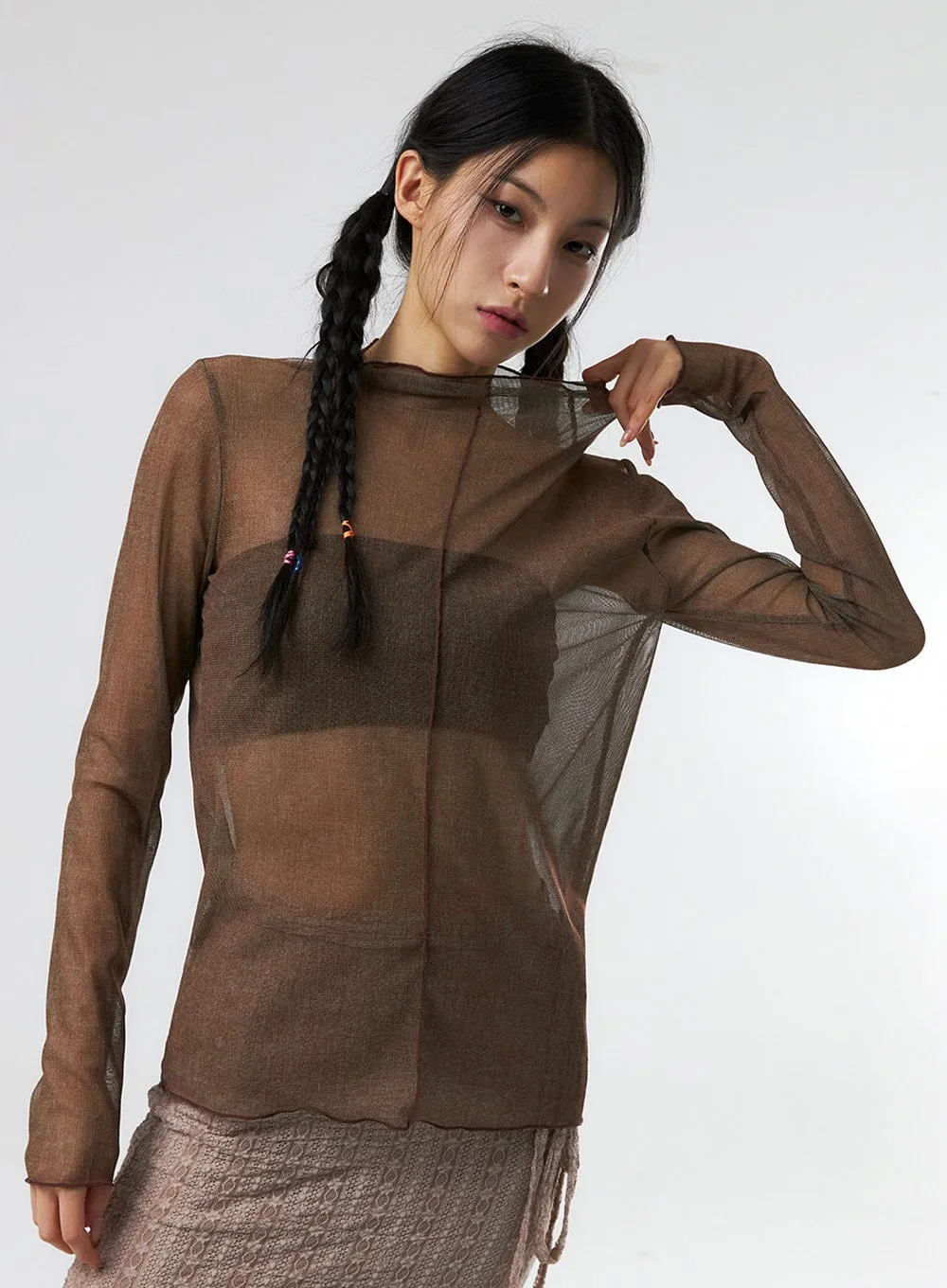 Sheer Mesh Turtle Neck Top IS327