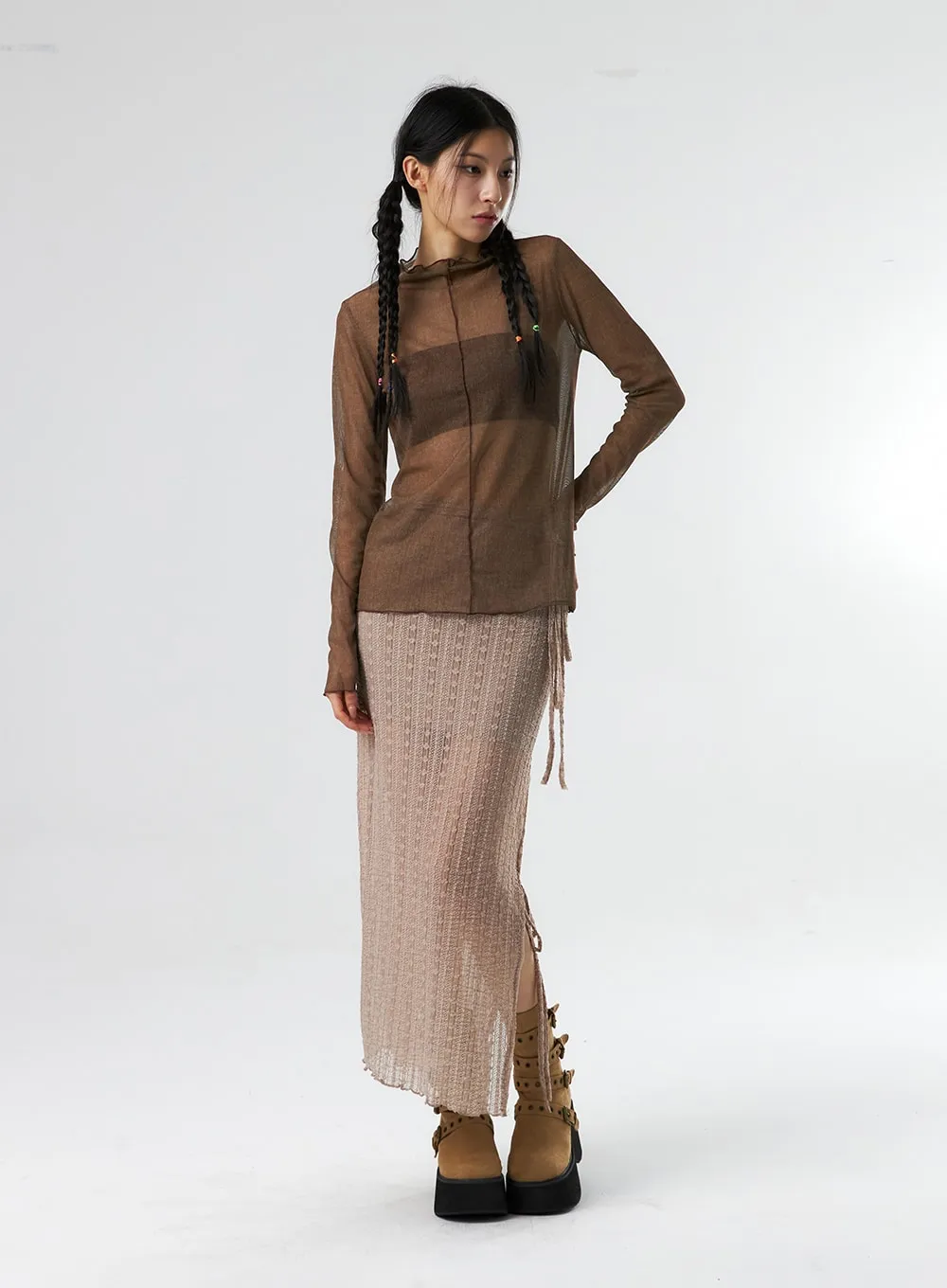 Sheer Mesh Turtle Neck Top IS327