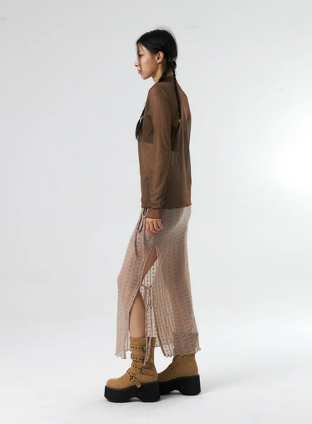 Sheer Mesh Turtle Neck Top IS327