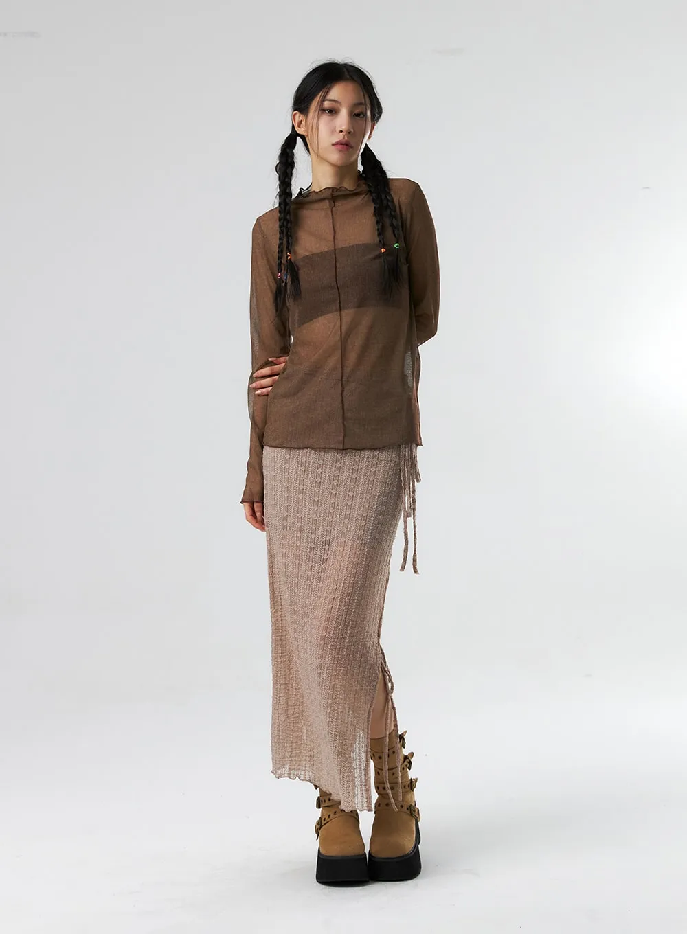 Sheer Mesh Turtle Neck Top IS327