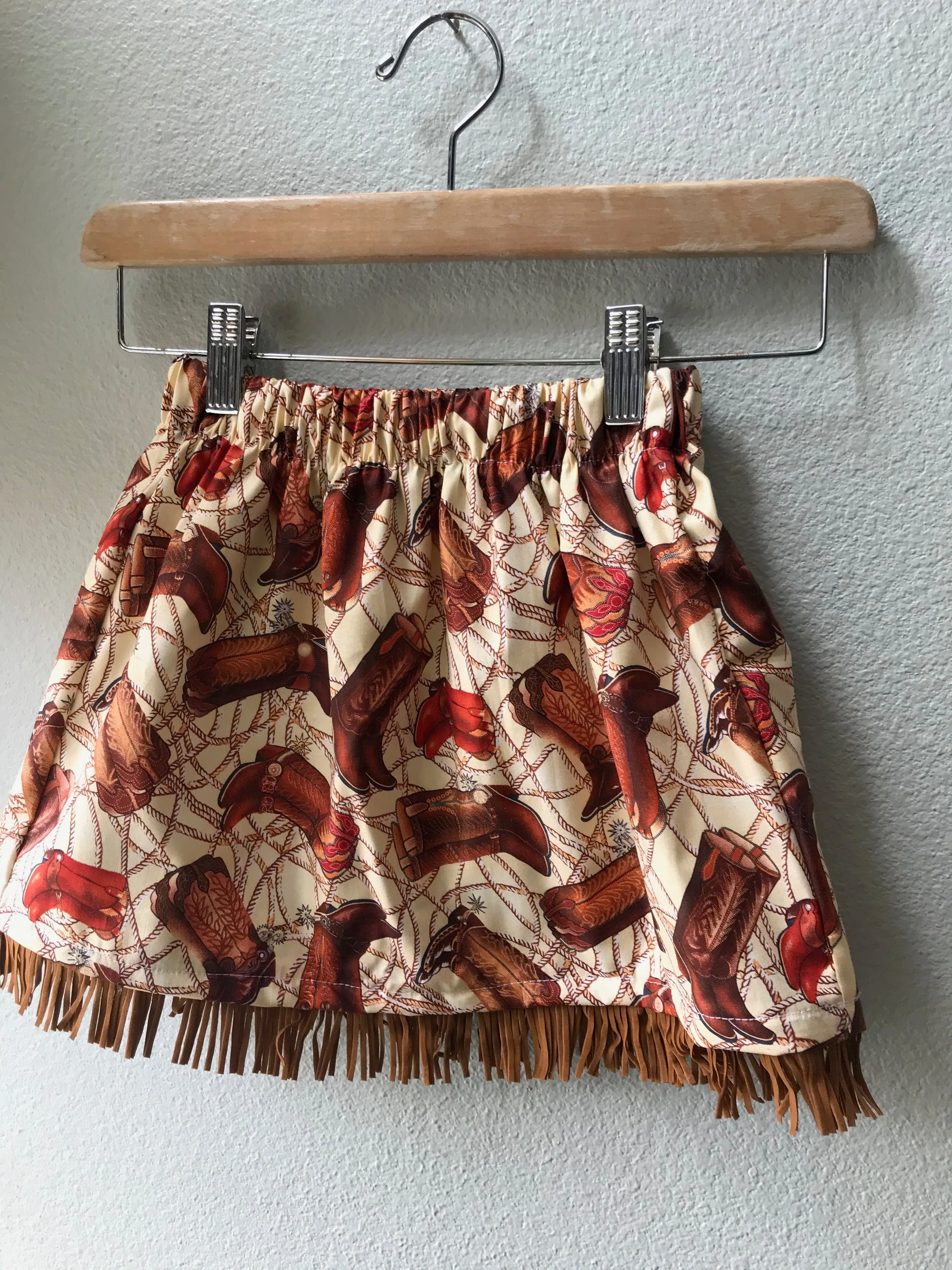 Skirt Cowboy Boots, Brown, Cowgirl Boot Print Skirt, Cowboy Print, Suede Fringe