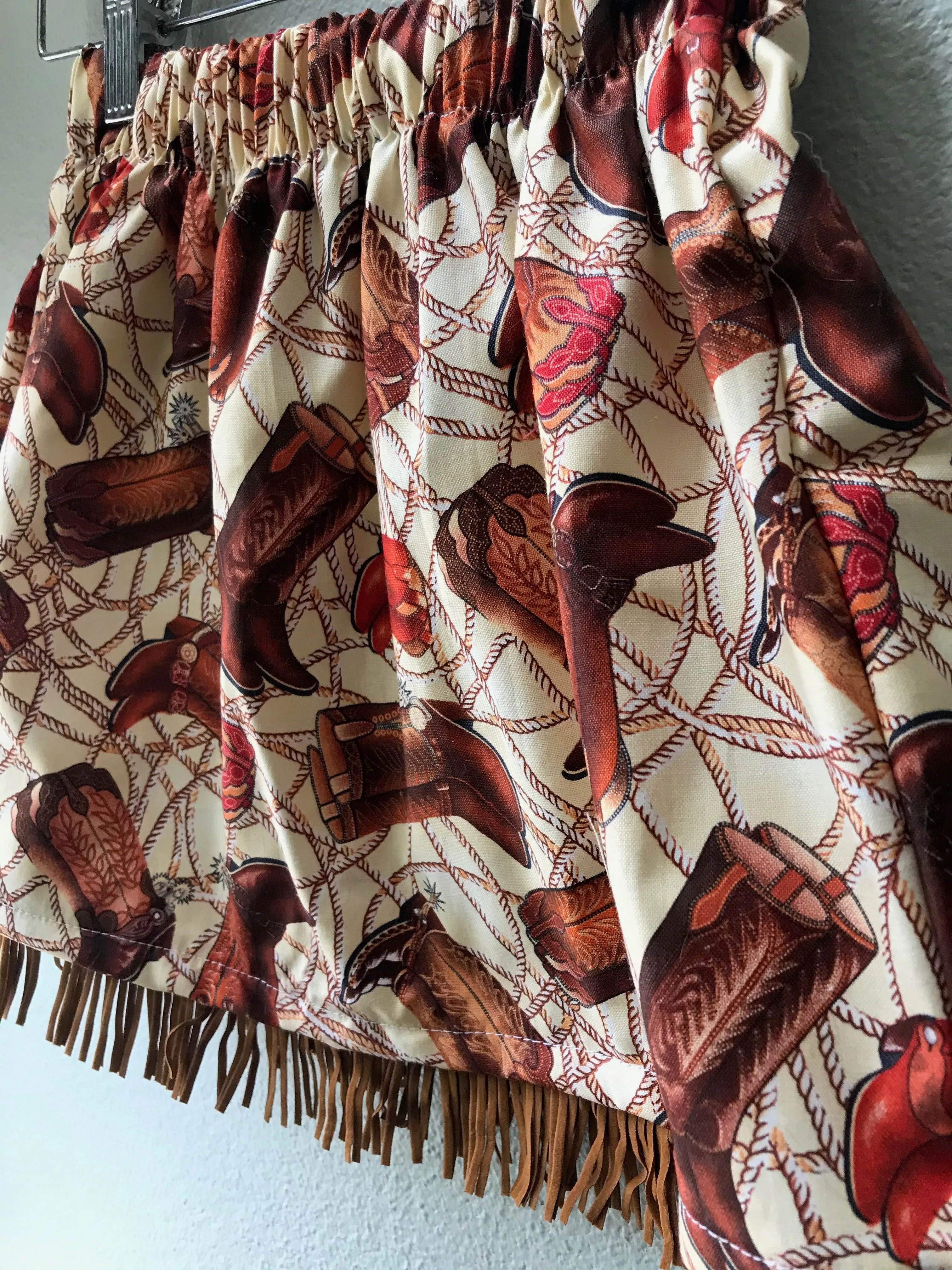 Skirt Cowboy Boots, Brown, Cowgirl Boot Print Skirt, Cowboy Print, Suede Fringe