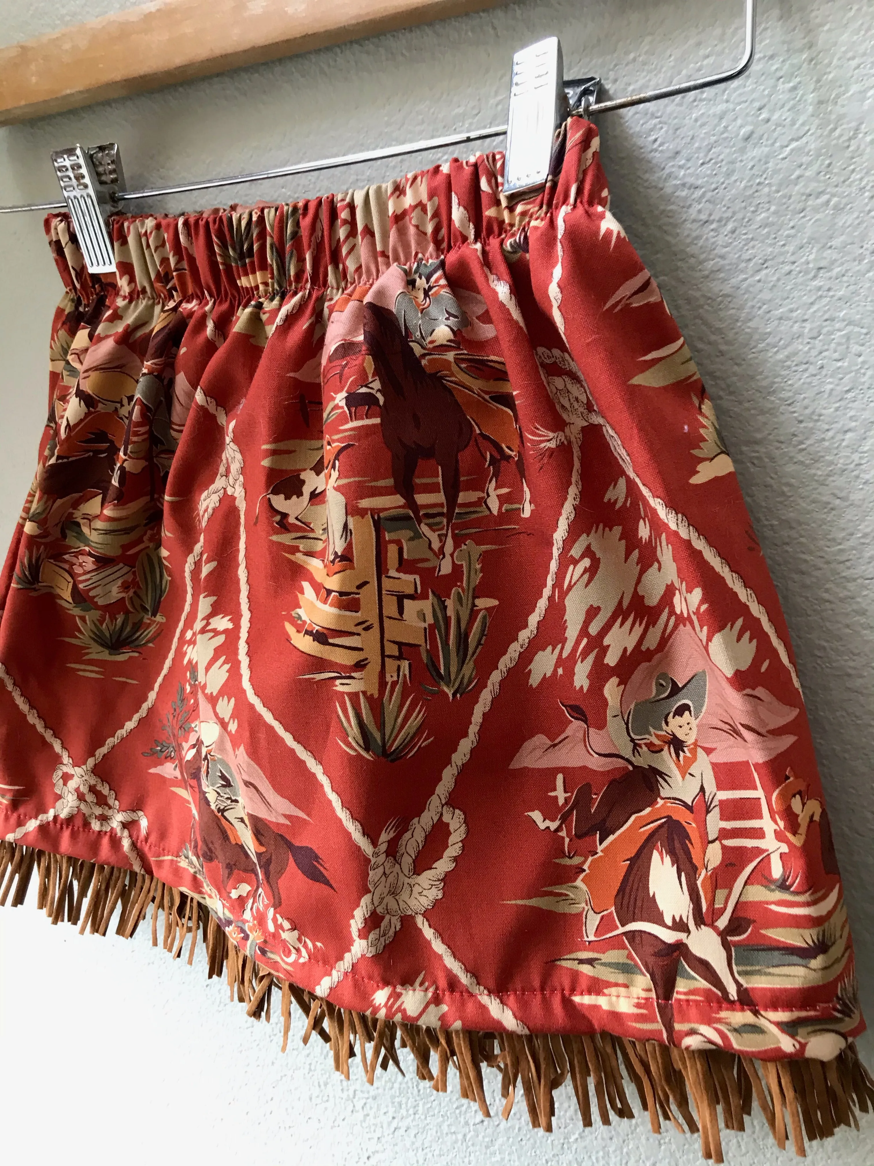 Skirt Red Cowgirl, Cowboy, Girls Cotton, Suede Fringe