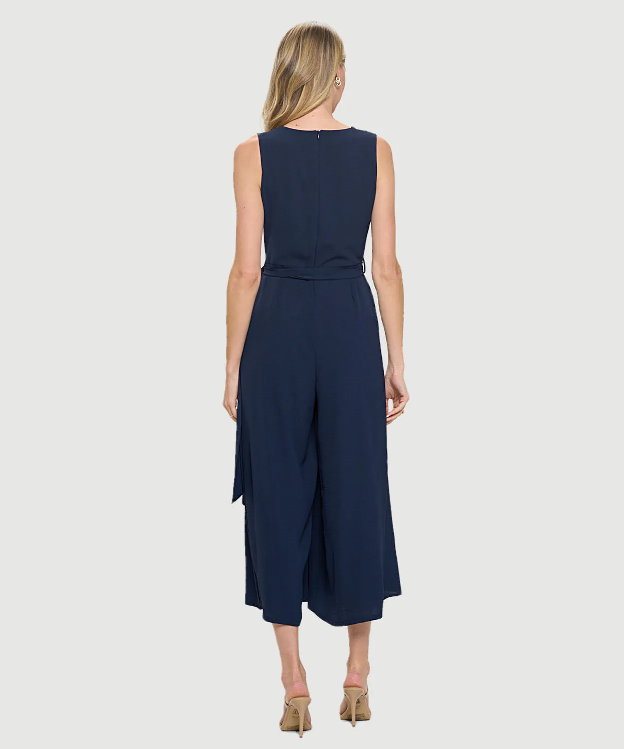 Sleeveless Surplice Airflow Jumpsuit W/ Side Drape And Tie Waist