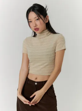 Solid High Collar Rib Knit Crop Top CD315